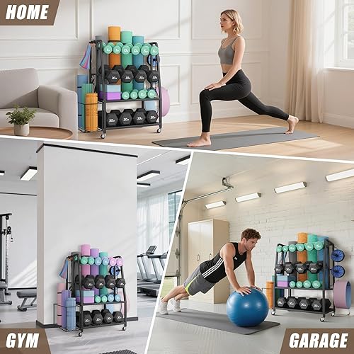 Miniatura 6 de Soporte de pesas de 600 libras para gimnasio en casa, soporte para mancuernas Vopeak, soporte de peso ajustable para mancuernas, esterilla de yoga