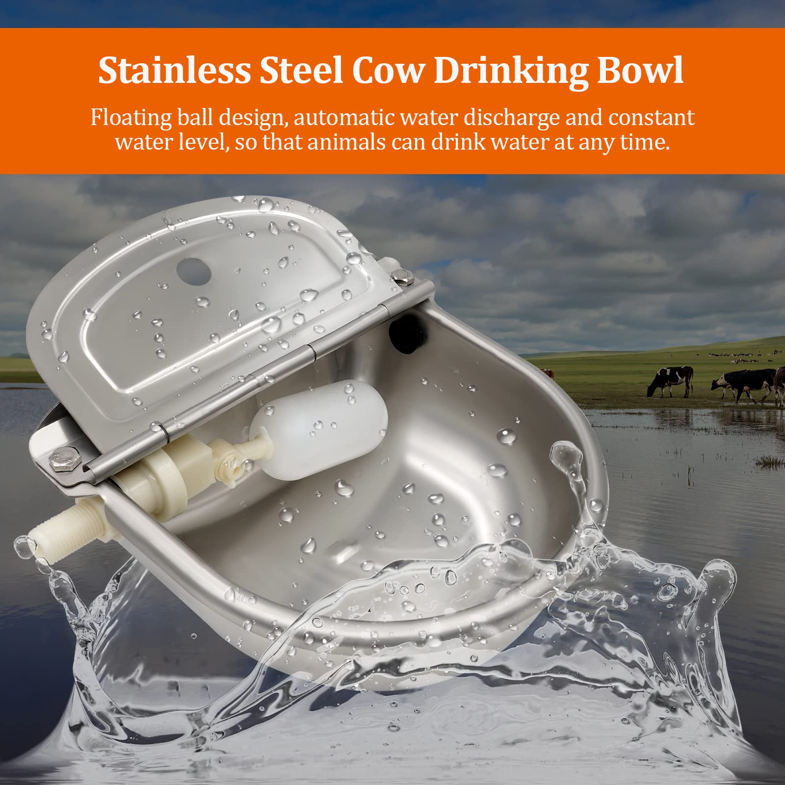Abreuvoir Automatique en Acier Inoxydable avec Valve Flotteur – pour Bovins, Chevaux, Chèvres, Moutons, Cochons et Chiens – Accessoire de Ferme