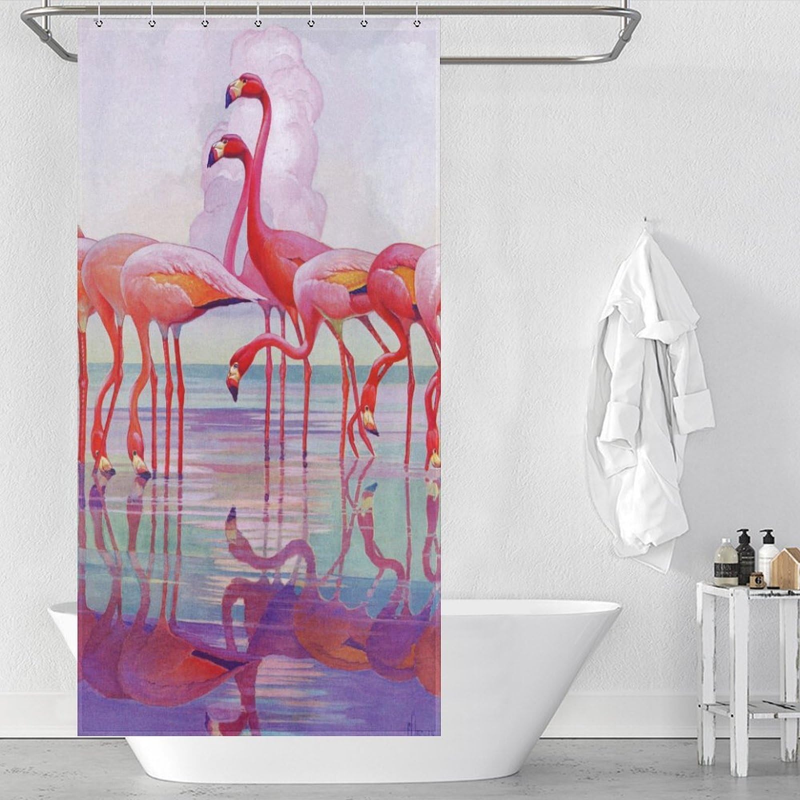 Rideaux de bain flamants roses lavables 90x180cm pour douche