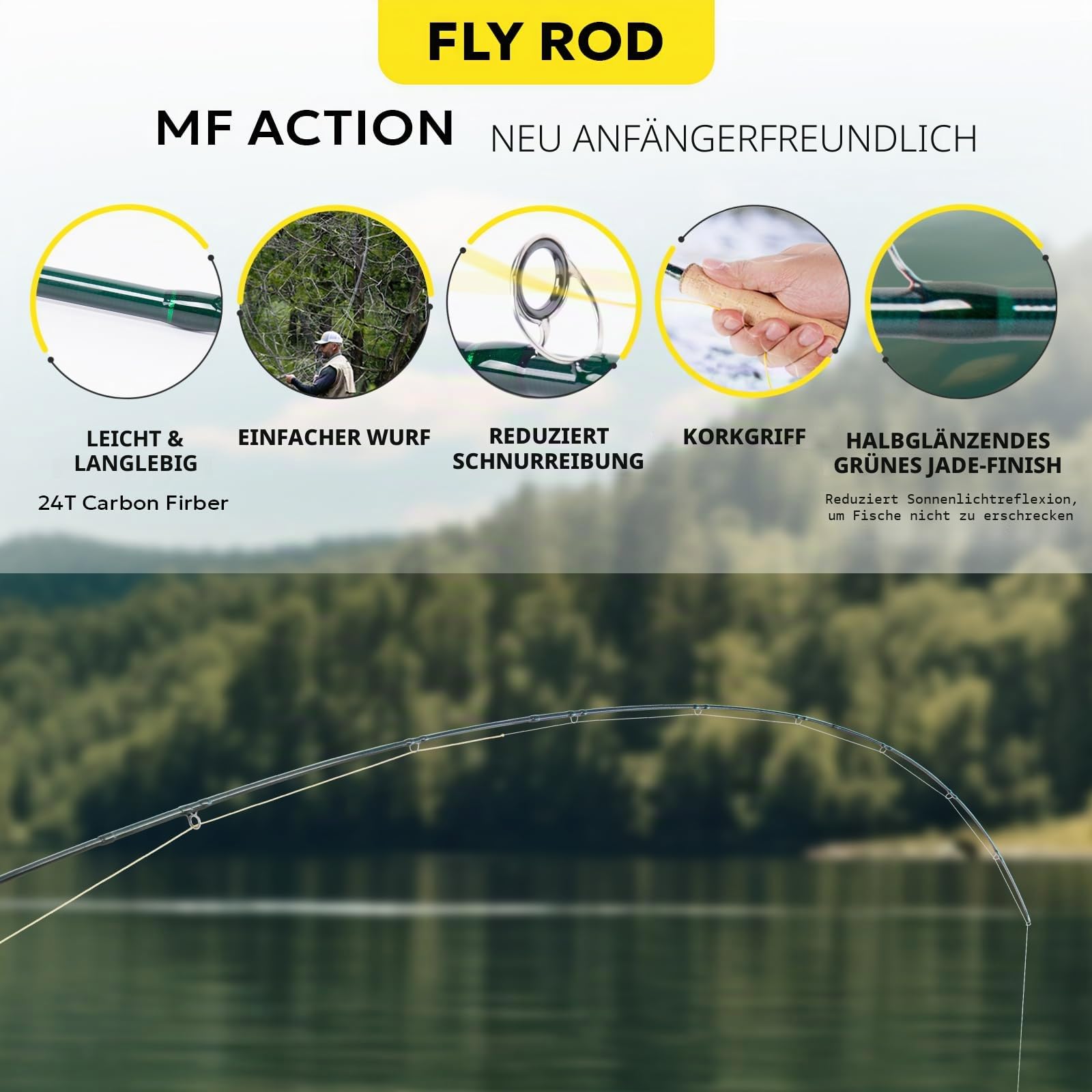 SF Fliegenfischruten-Kombination, 4 Stück, 3 W, 2,3 m, 4 W, 2,4 m, 5/6/7/8 W, 2,7 m, Smaragdgrün, 24T Kohlefaser-Rute mit Koffer, vorgespulte Rolle, Fliegenbox mit Fliegen, konisches Vorfach,