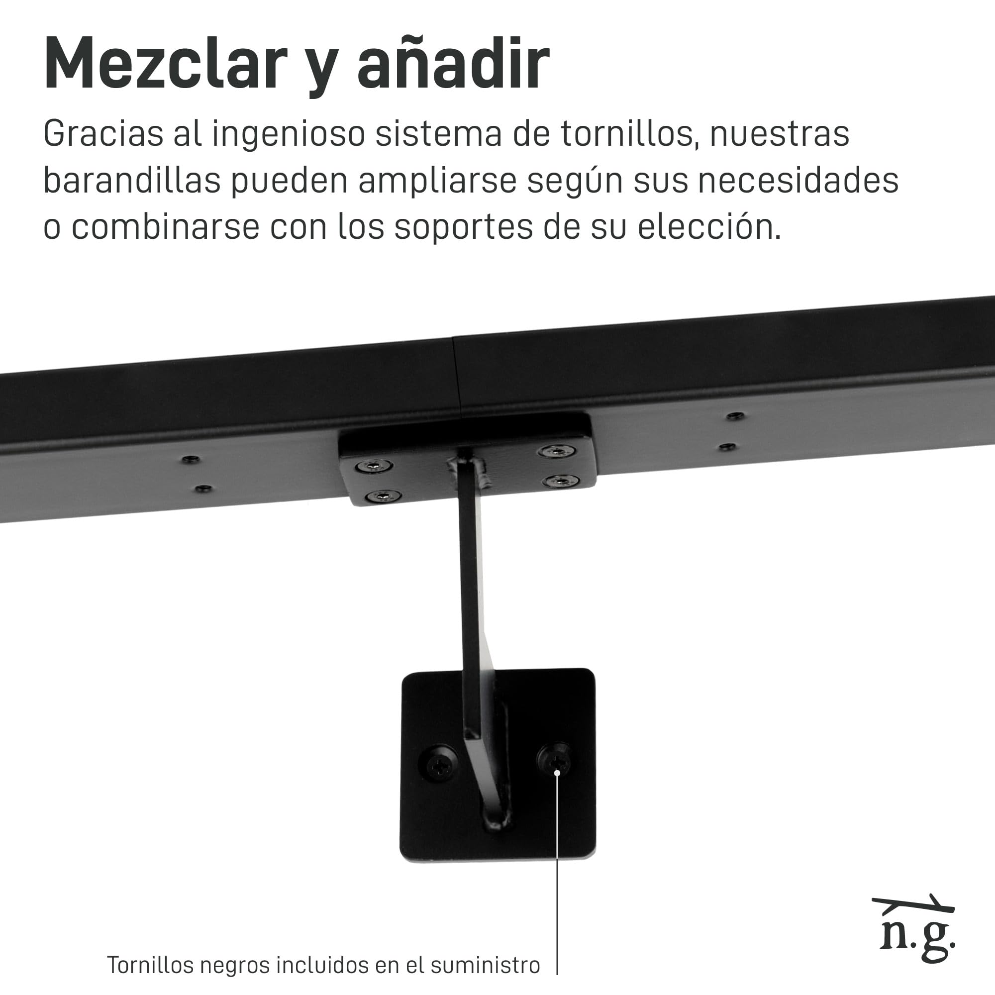 Natural Goods Berlin Juego de pasamanos Oblong de metal negro / 4 soportes para pasamanos EDGE & 300 cm barandilla para escaleras / barandilla para escaleras de acero inoxidable, con recubrimiento en