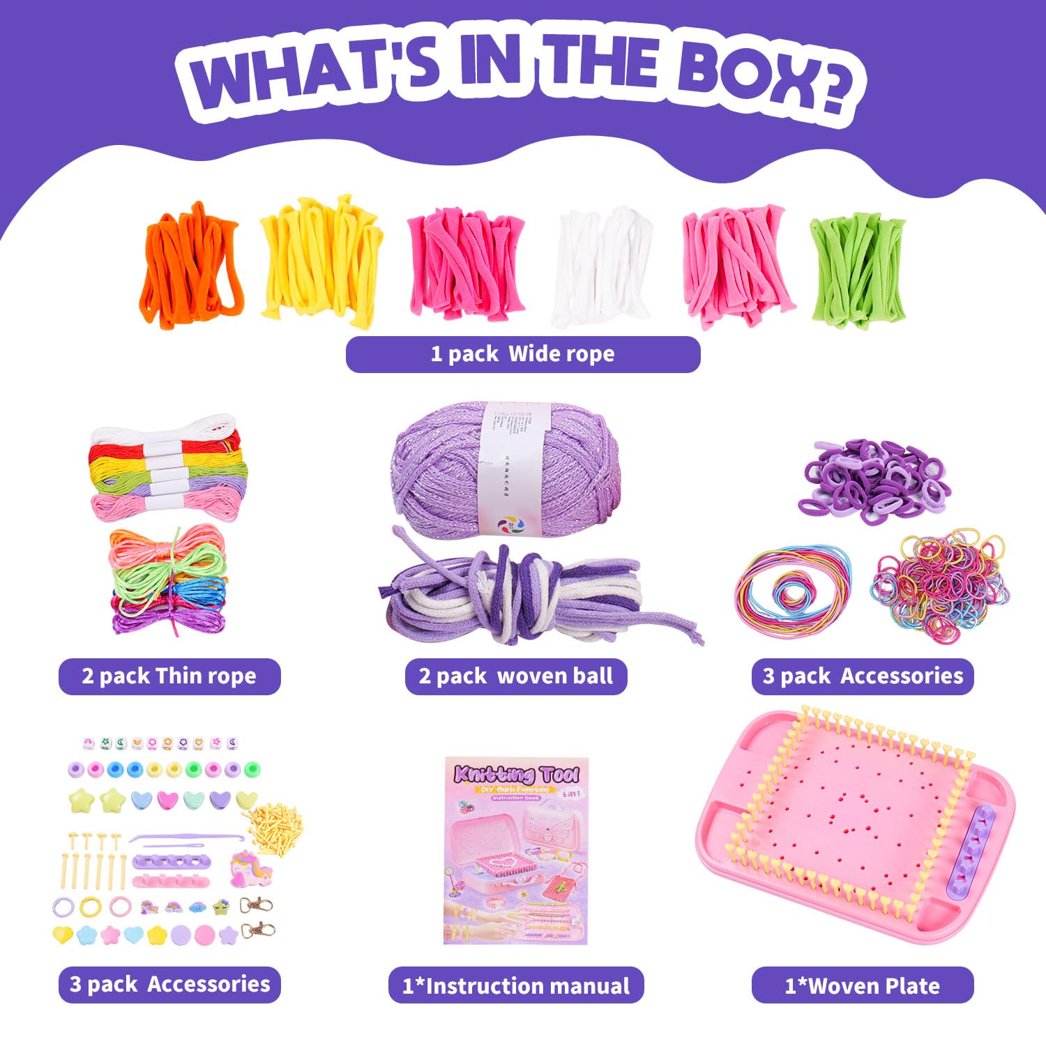 Souroyea Set di telai giocattolo, regalo ideale per bambini, artigianato, set regalo con scatola portaoggetti, set fai da te per ragazze e bambini 6 7 8 9 10 11 12 (viola)