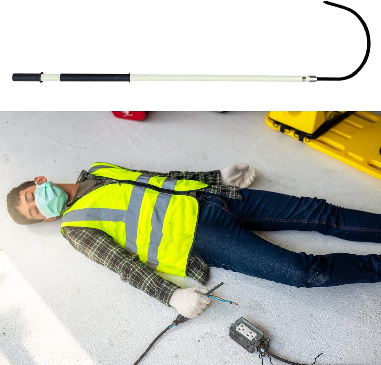 Heavy Duty Life Hook Insulated Rescue Hook for Power Station/Factory/Auto Maintenance, High Voltage Body Life-Saving Hooks and Pole & with Non Slip Handle(White,3m/9.8ft)