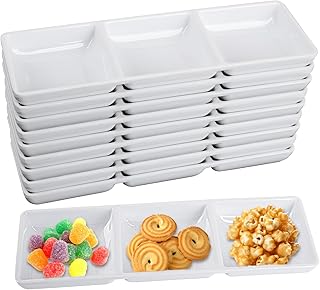 20 Pcs 3 Compartment Appetizer Serving Tray, Plastic 3 Section Dessert Platters Rectangular Divided Plate Compartment Serving Dishes Dipping Sauces Dinner Buffet Restaurant Kitchen
