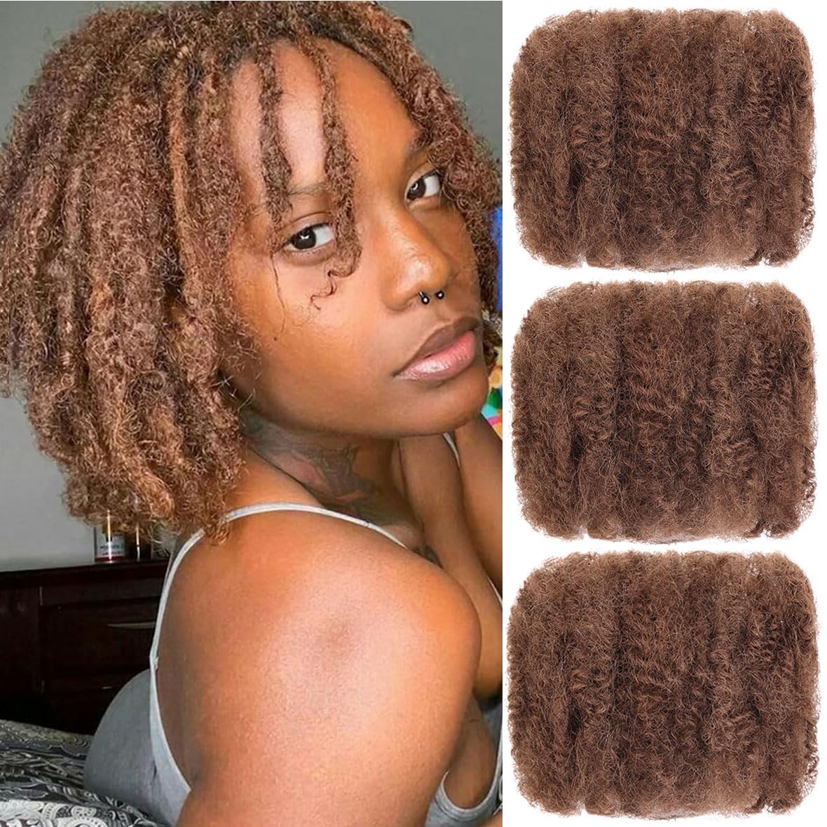 Kackanaa 8 Inch Afro Kinky Curly Human Hair Bulk for Dreadlock Extensions