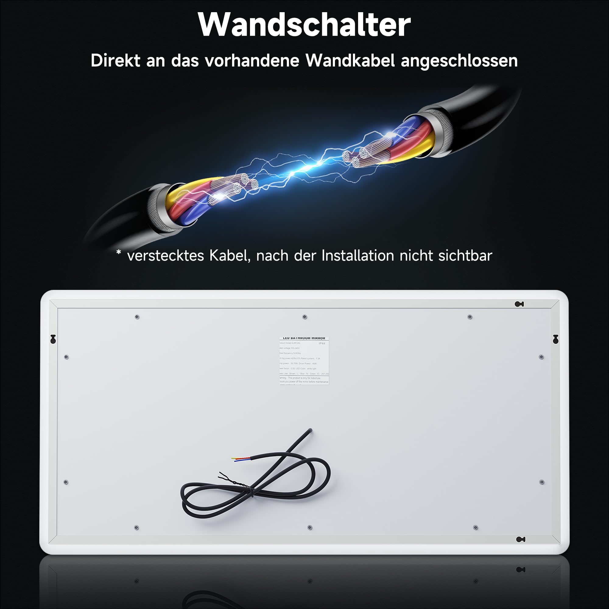 SONNI Badspiegel mit Beleuchtung 120×60 cm, Uhr und Temperatur