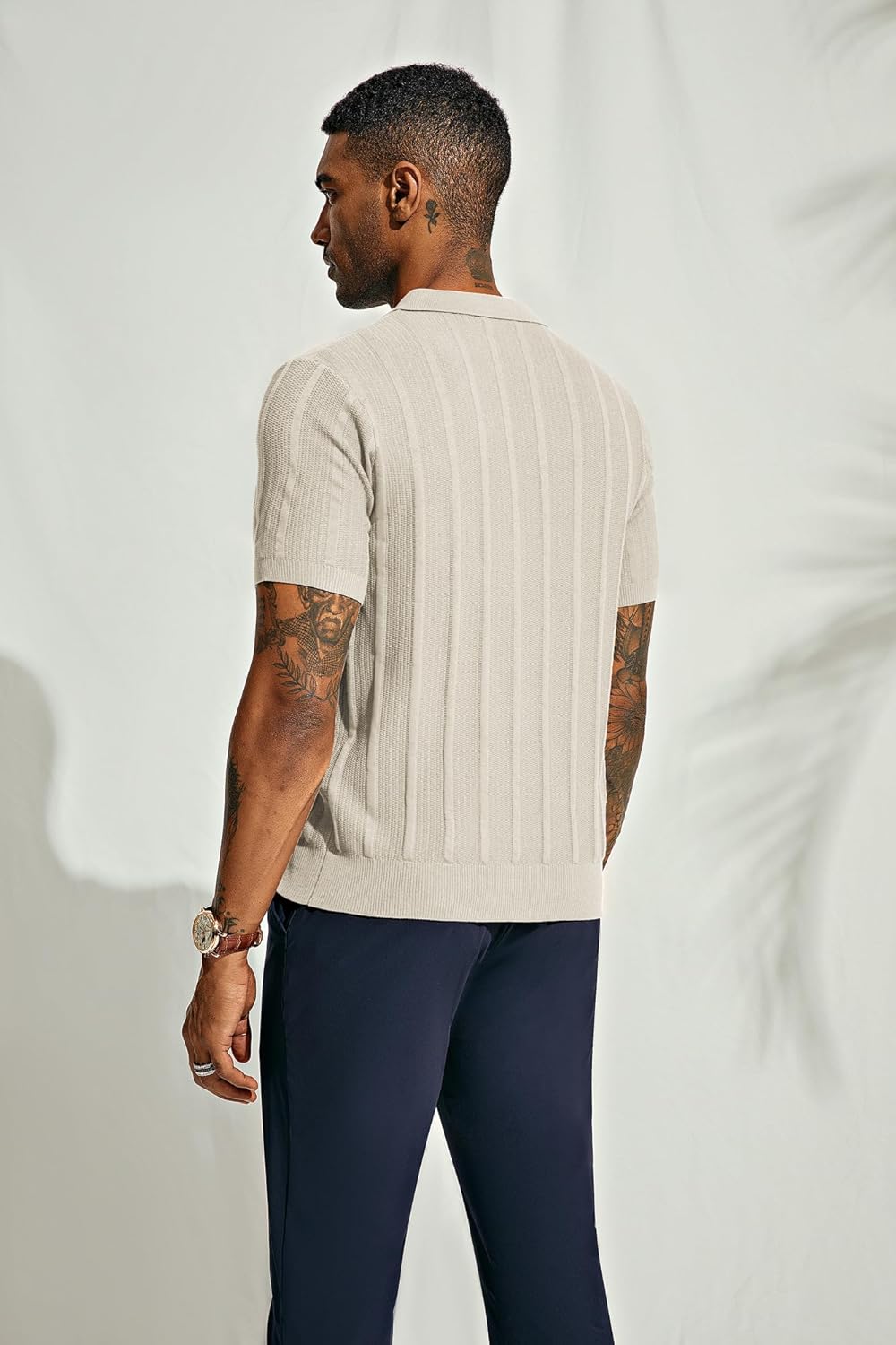 PJ PAUL JONES Mens Polo Shirts Regular Fit Textured V-Neck Knit Golf Polos - Image 3