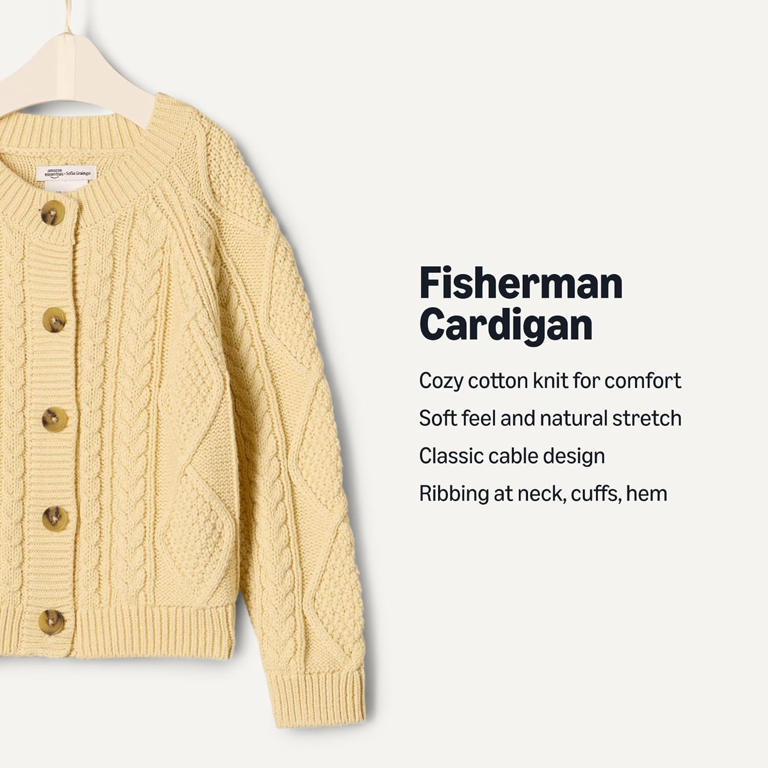 Amazon Essentials x Sofia Grainge Unisex Toddlers and Babies' Cable Knit Fisherman Cardigan Sweater