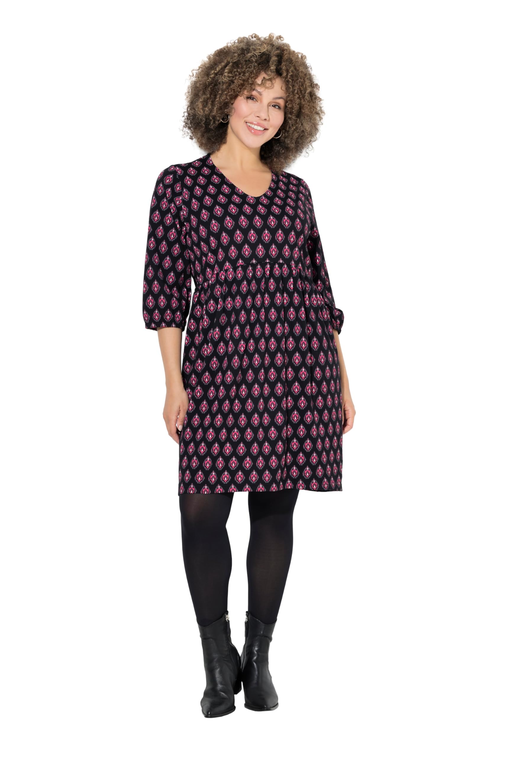 Ulla Popken Damen große Größen Übergrößen Plus Size Jerseykleid, A-Linie, V-Ausschnitt, 3/4-Arm 845203