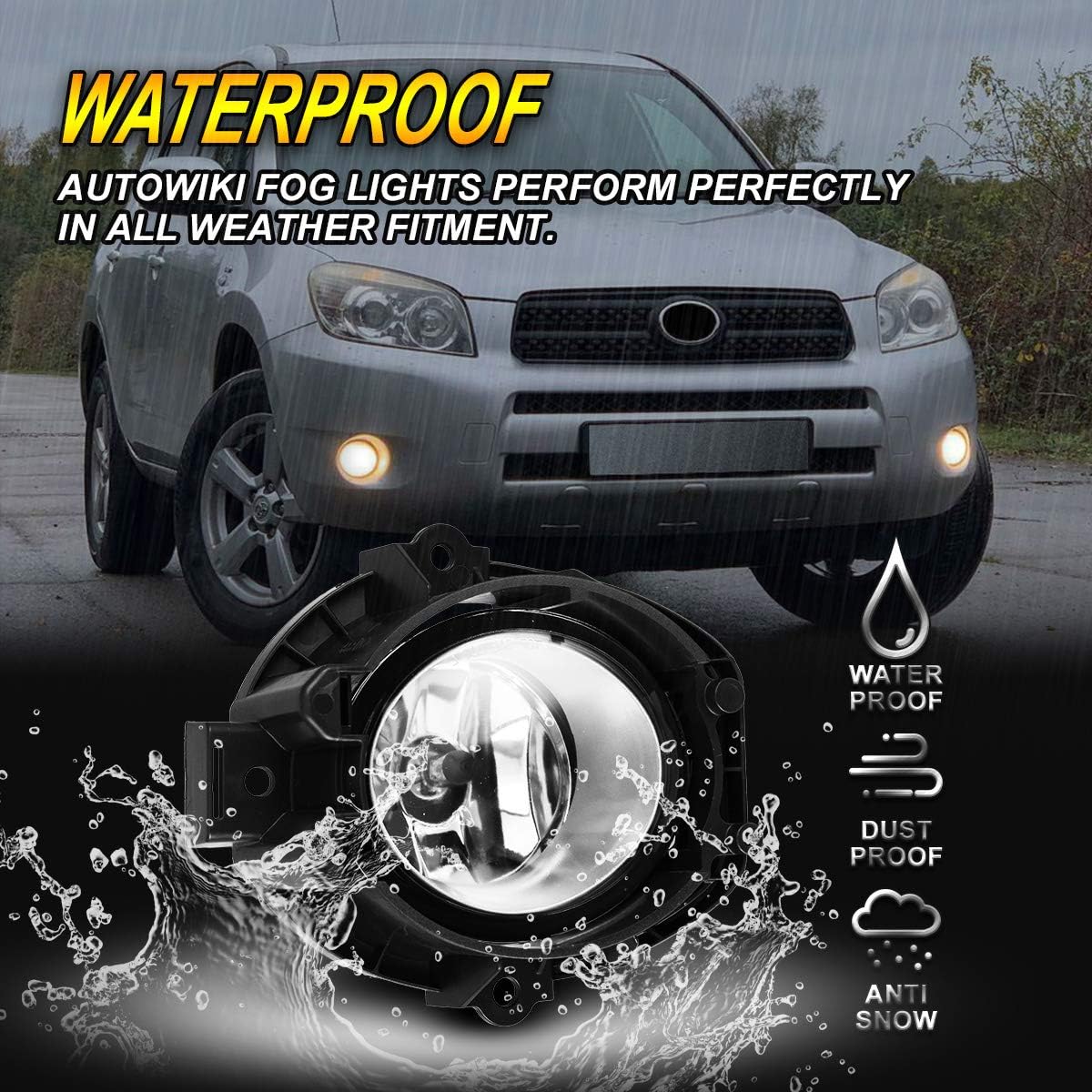AUTOWIKI Pair of Clear Lens Bumper Driving Fog Lights Lamps Replacement for 2006-2008 Toyota RAV4 with Bulbs- H11 12V 55W (w/Switch and wiring kit)