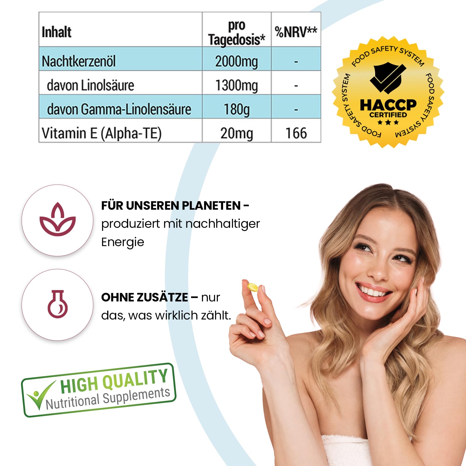 Nachtkerzenöl 2000mg - 240 Softgels -Linolsäuren + Vitamin E - Hochdosiert - Qualität aus Deutschland - ViVe Supplements