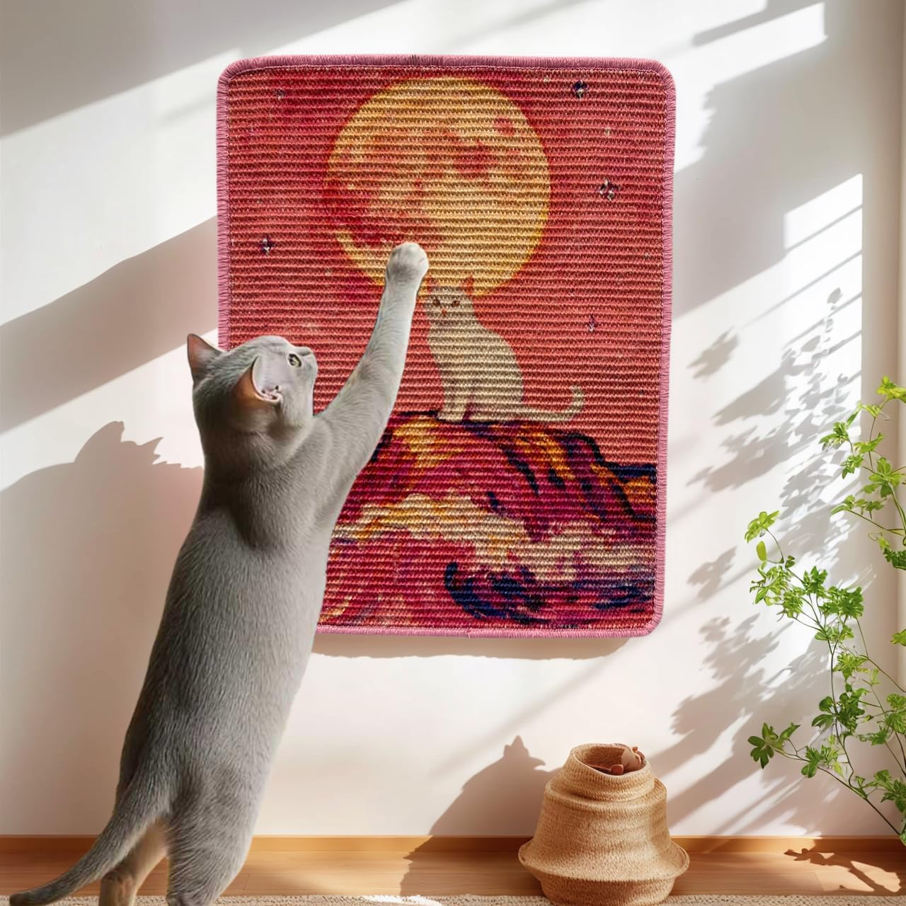 Sisal Cat Scratcher Post Mat, Pink, 21.7x13 inch | Use on Wall, Couch and Carpet, Durable and Shedding-Resistant, Cat Scratching Surface, Hoop and Loop Adhesives