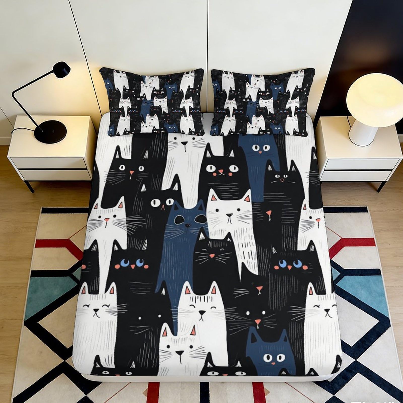 Pnayamiorkfel Style-6 3D Printed Cartoon Cat Fitted Sheet Microfiber Soft Breathable Abstract Animal Bed Cover For Bedroom Dorm Decor Protection 90X200x25cm