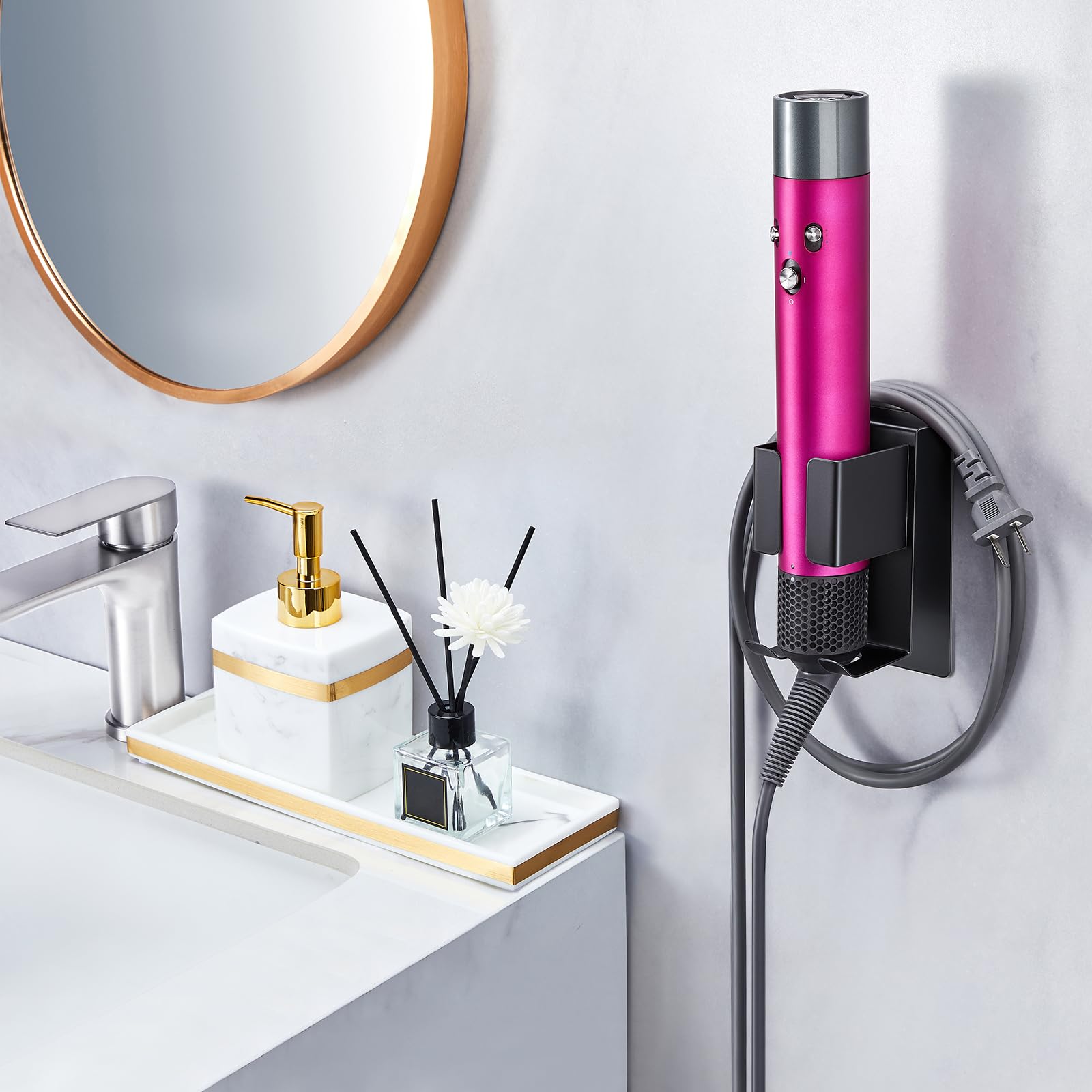 YYBO Glätteisen Halterung Ohne Bohren, Föhnhalter Wand, Lockenstab Halterung, Fönhalter Wandhalterung für Styler Zubehör Aufbewahrung, Fönhalterung Haartrocknerhalter für Bad, Schwarz (1 Stück) Küche, Haushalt & Wohnen