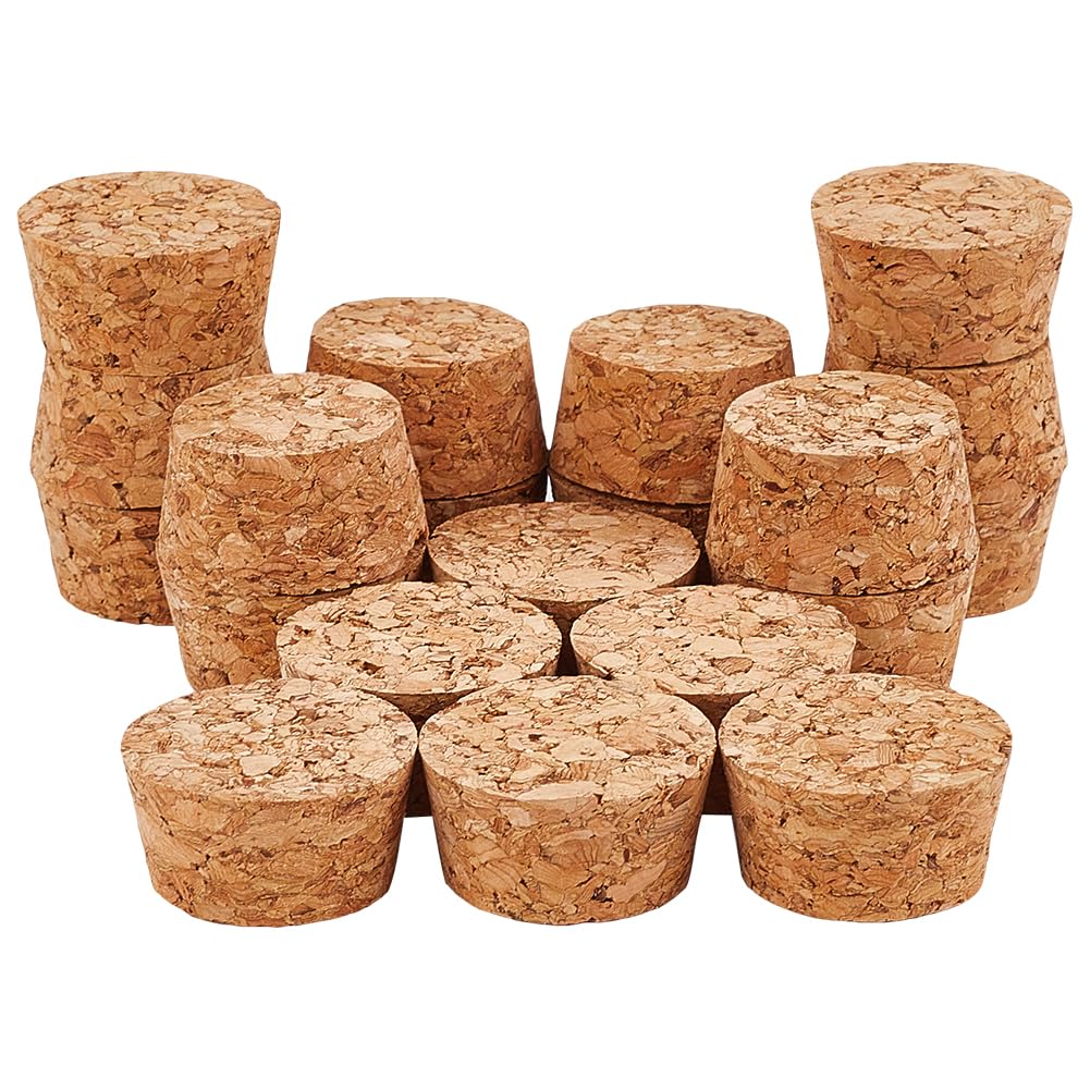 GOMAKERER 20 Pcs Cork Stoppers for Bottles, 3.3-3.9x2cm/1.3-1.54x0.79 Inch Tapered Cork Stoppers Replacement Corks Beverage Stoppers Wine Bottle Cork Lids for Wine Making Craft Beer Bottle