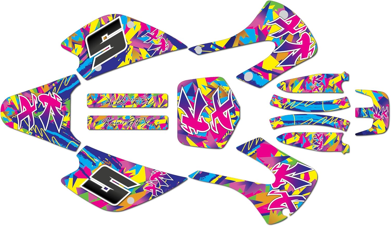 Graphics Kit for Kawasaki KX85 / KX100 (2001-2013) RETRO Series Retro 9 Mil - Easy Go - Dirt pit bike motorcycle sticker, dirtbike racing decal motocross accessories no-plastics