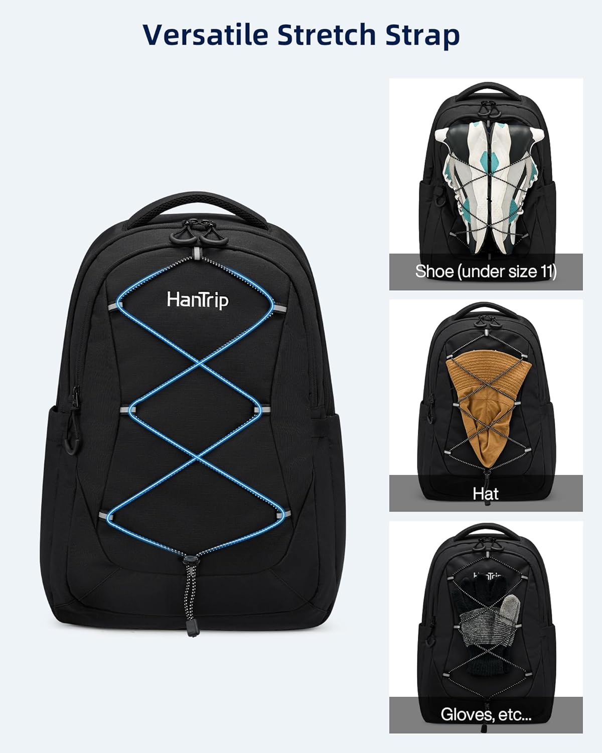 Travel Laptop Backpacks for Women Men, Large Work Backpack for Commuter College School Book Bags, Reflective Water Resistant Backpack with Luggage Strap Water Bottle Pocket Chest Strap, Black - Image 8