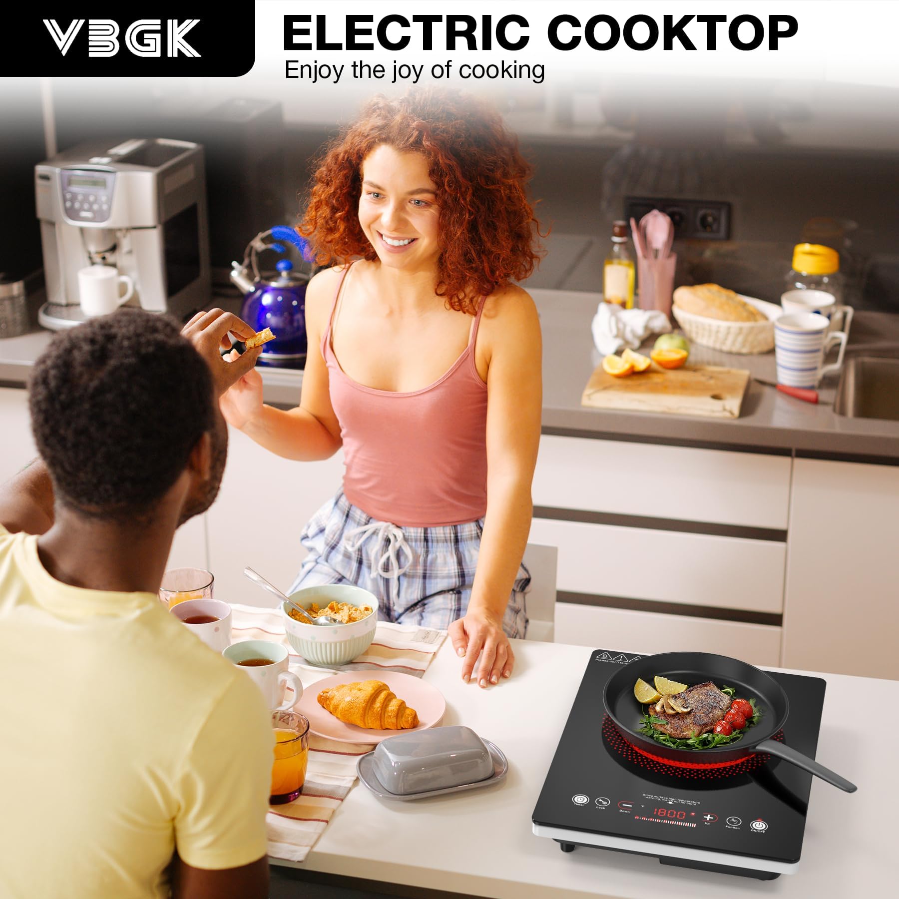 VBGK Single Burner Electric Cooktop,110V 1800W Electric Stove Top with LED Touch Control,Single electric burner 9 Power Levels, 4 hTimer, Safety Lock,Overheat protection