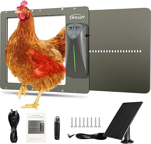 RXLUY Abridor automático de puerta de gallinero alimentado por energía solar, puerta automática de aluminio para aves de corral con control