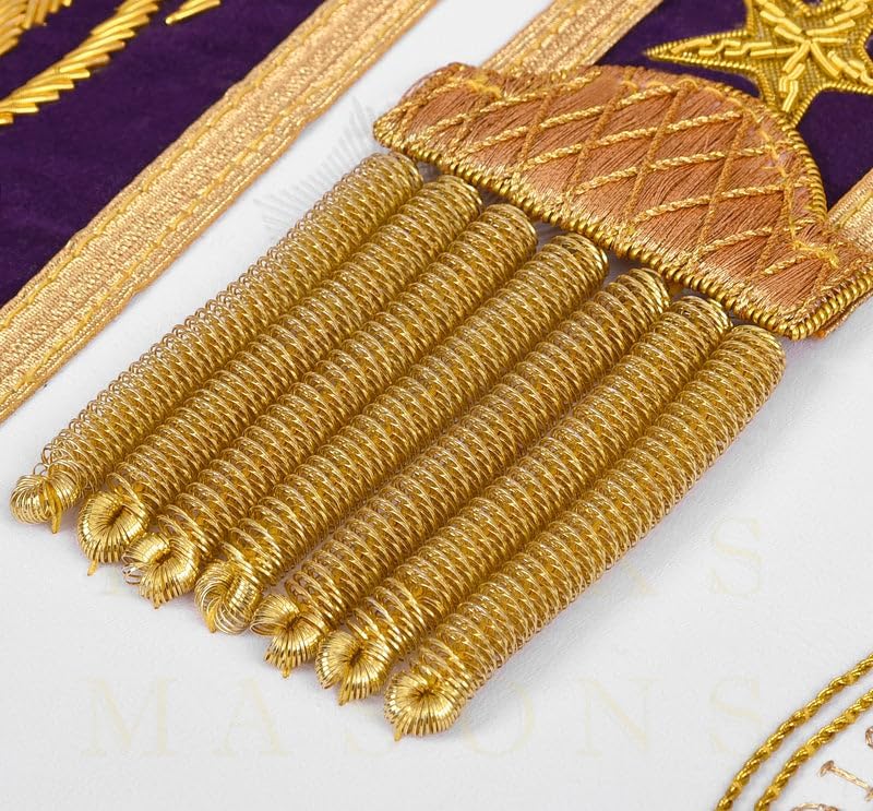 Bricks Masons Grand Master Blue Lodge Apron Purple Velvet Gold Bullion Embroidery Fringe Formal Ceremonial