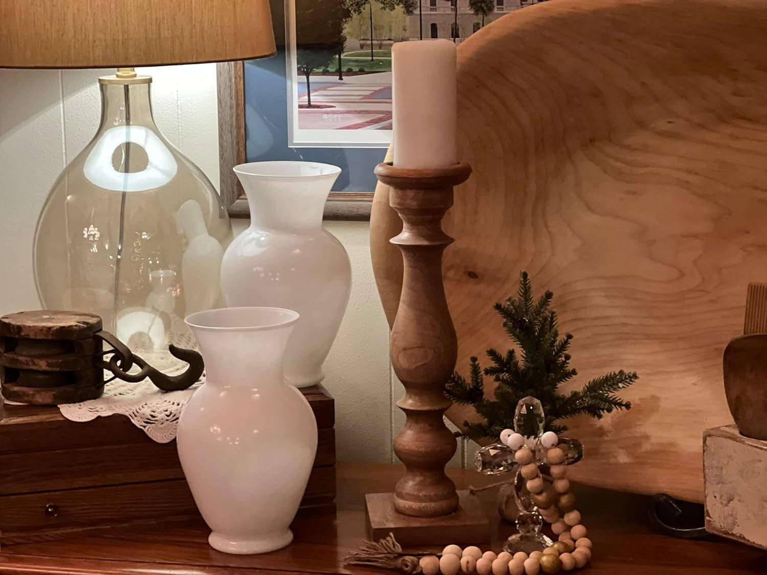 White Glass Trumpet Vase for Floral Arrangements