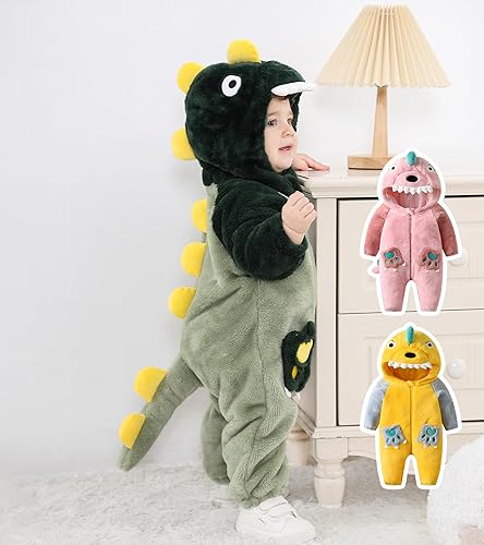 Miniatura 5 de LOLANTA Clohtes cálidos para bebés Disfraces de dinosaurio de Halloween de invierno para niños (verde, 30-42 meses)