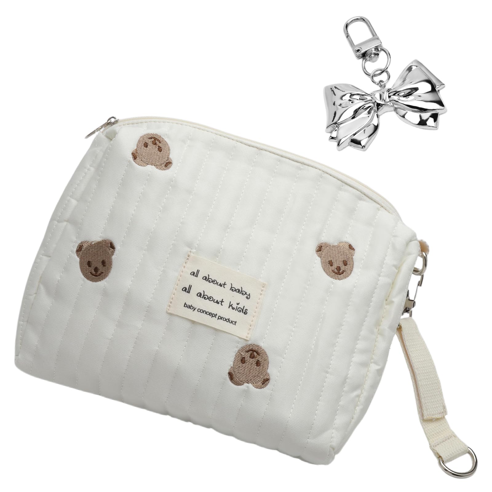 Mommy Bag Ricamate con Orsacchiotto, Borsa Porta Pannolini Portatile con Fiocco e Gancio per Passeggino