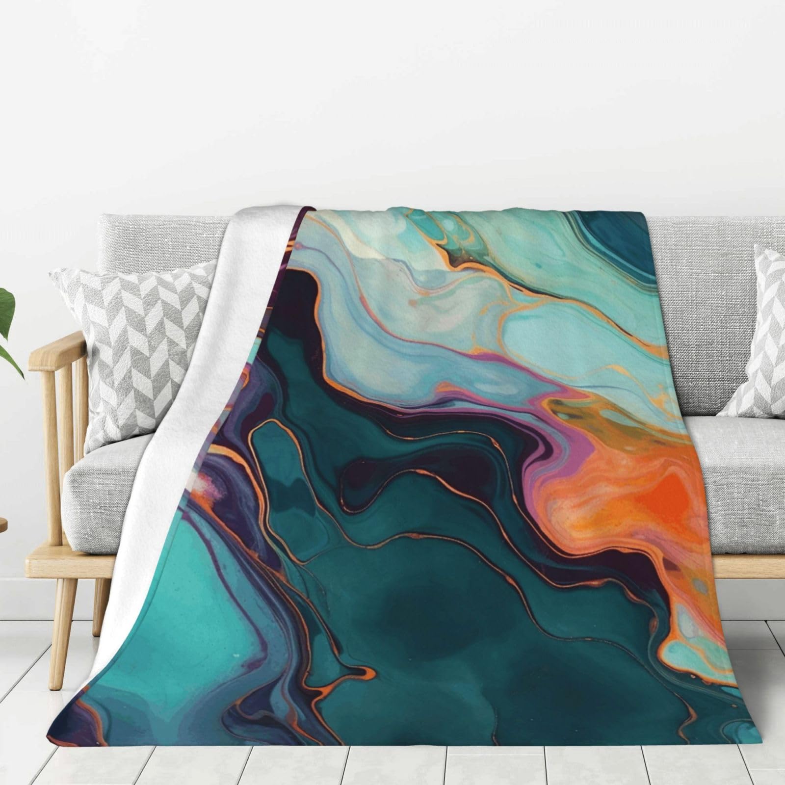 Colourful Marble Throw Blanket Plush Flannel Fleece Blanket, Soft Lightweight Cozy Blankets 40"X30" for Bed Couch Sofa Travel