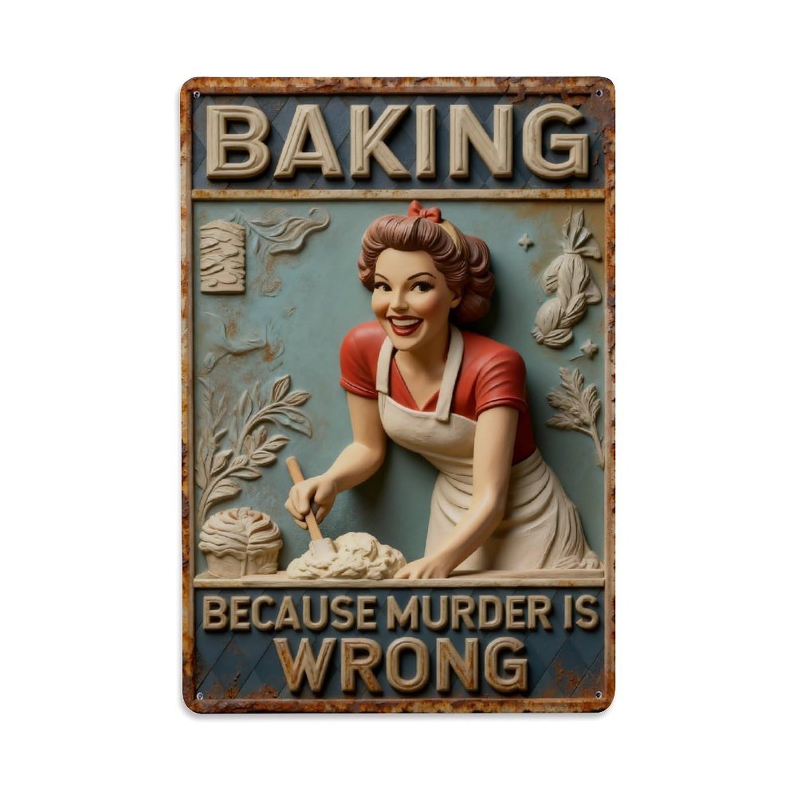 Baking Because Murder Is Wrong Vintage Metal Tin Sign Retro Wall Decor, Bar Garage Cafe Kitchen Home Wall Art Poster Decoration 8x12inches
