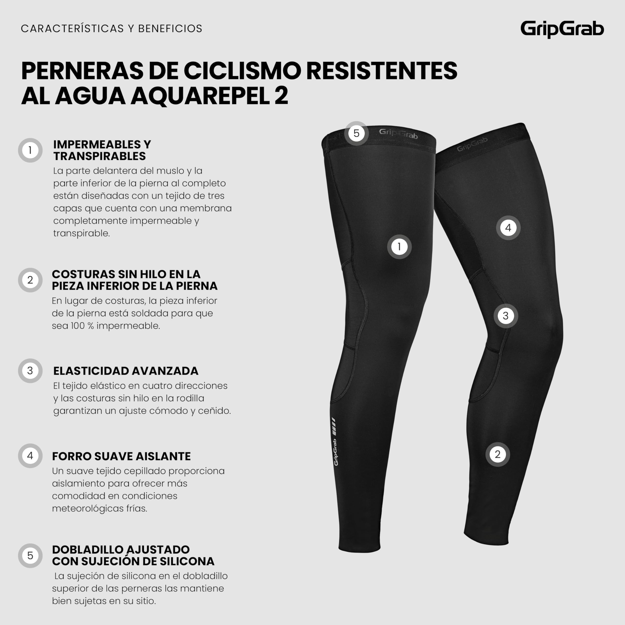 GripGrab Perneras de Ciclismo AquaRepel 2 Resistentes al Agua Térmicas de Invierno Softshell Antideslizantes Carretera Gravel MTB