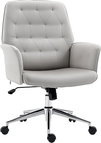 Vinsetto Silla de oficina en casa de terciopelo, silla de escritorio de altura ajustable con ruedas giratorias y reposabrazos acolchados, color gris
