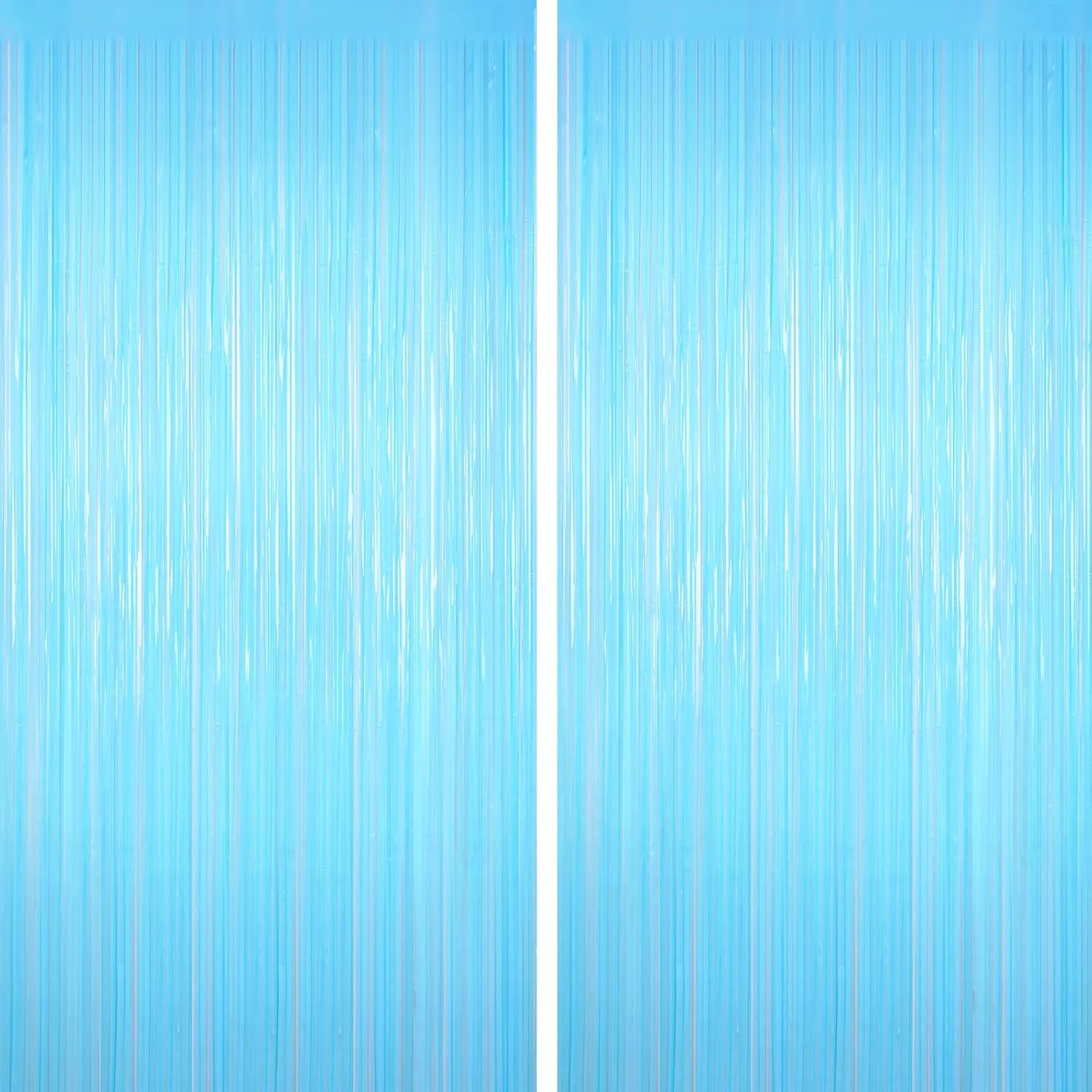 2Pack Macaron Blue Foil Fringe Curtain, Tinsel Streamers Party Decorations