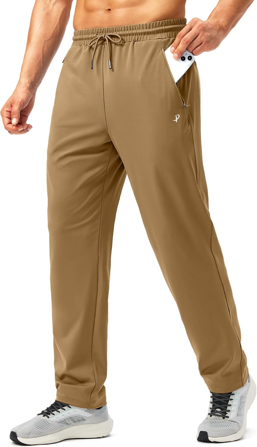 Pudolla Men's Sweatpants with Zipper Pockets Stretch Athletic Gym Pants Open Bottom for Running Casual Lounge Wear