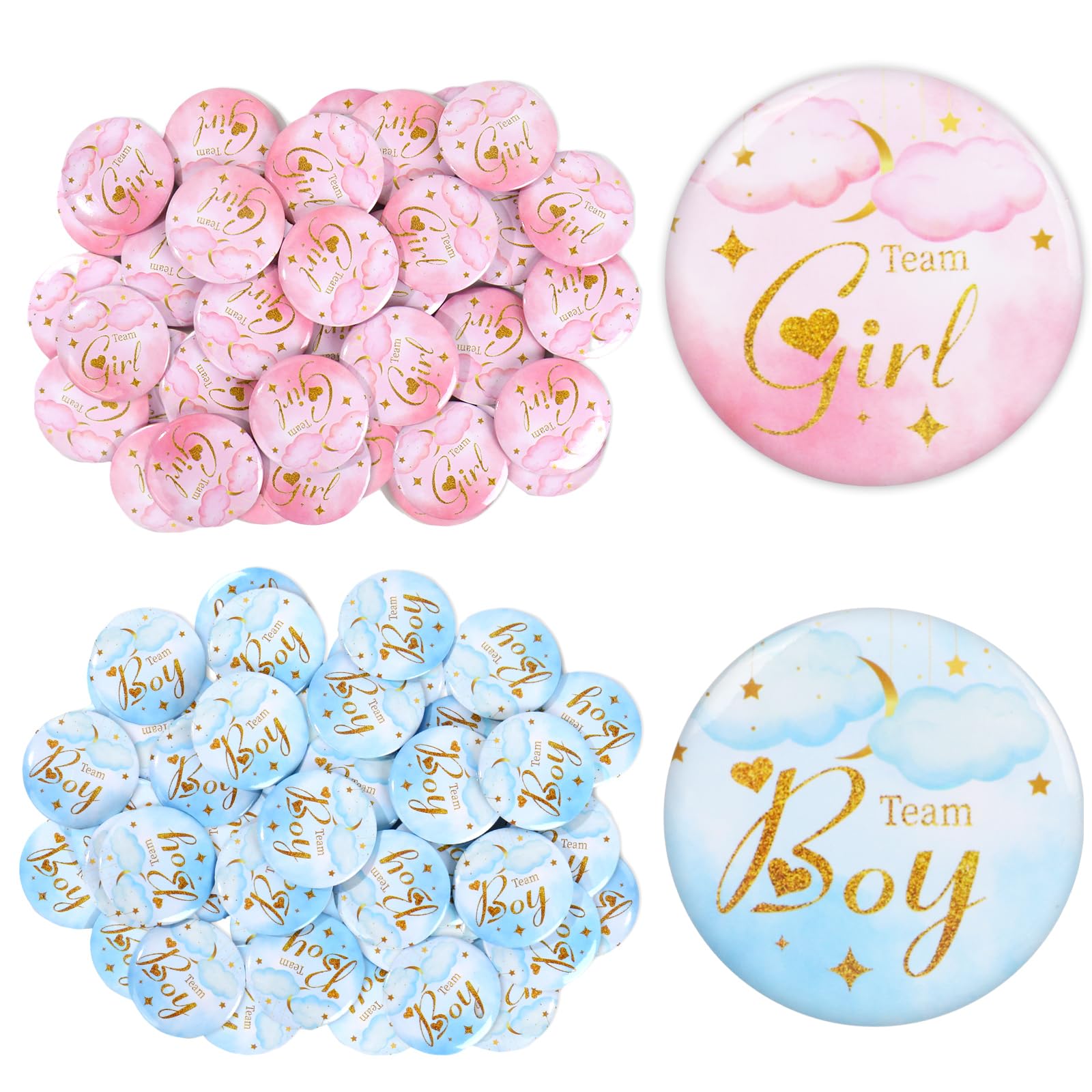 FYSUIMU 50Pcs Gender Reveal Pins Team Boy or Girl Brooch Button Pink Blue Badge Pin for Baby Shower Birthday Party Games Supplies