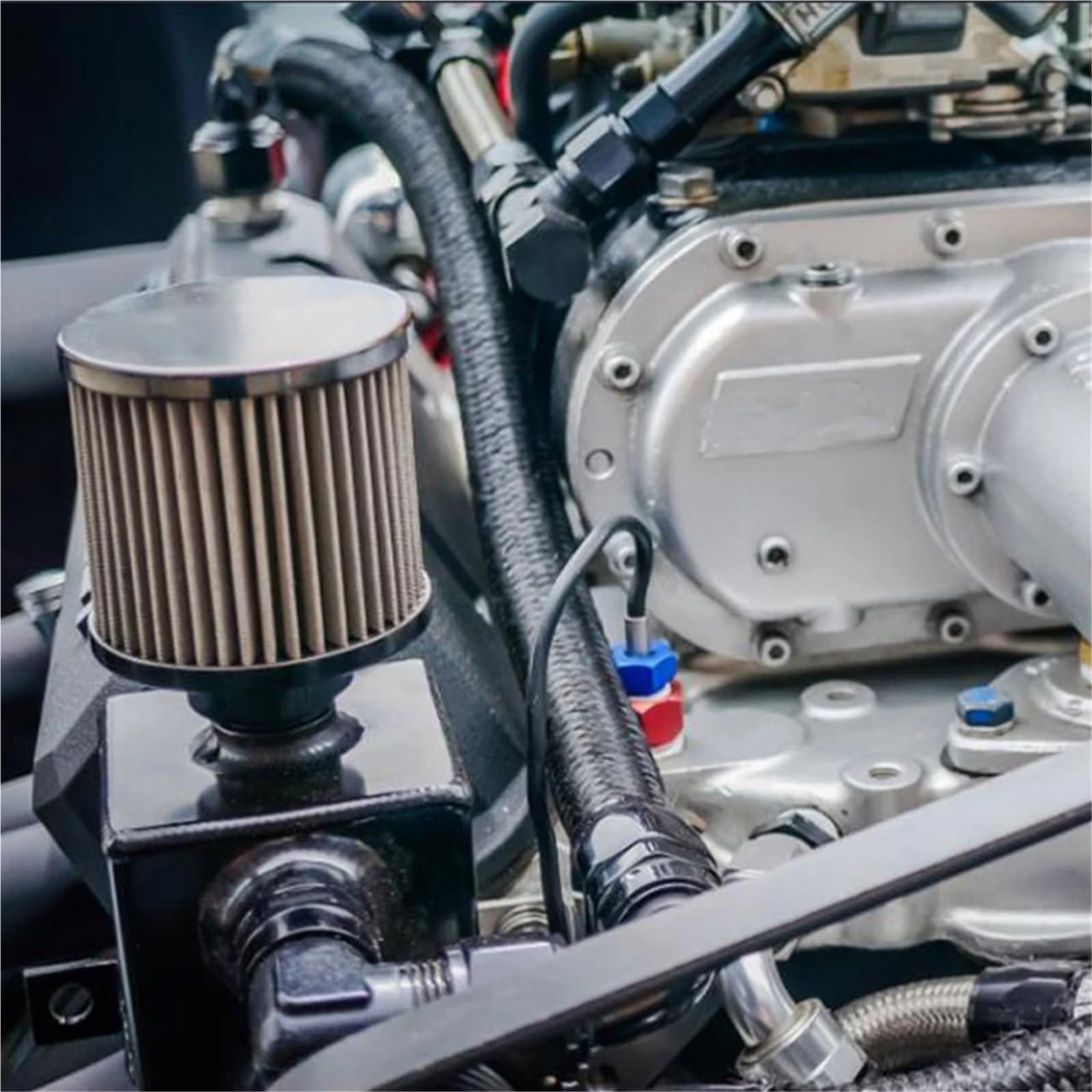 Zamiennik Wyrównawczego Chłodzącego dla 1L/2L Uniwersalny zbiornik na olej samochodowy aluminiowy z przegrodą 10AN odpowietrznikiem i kranem spustowym w kształcie kwadratu(2L Silver)