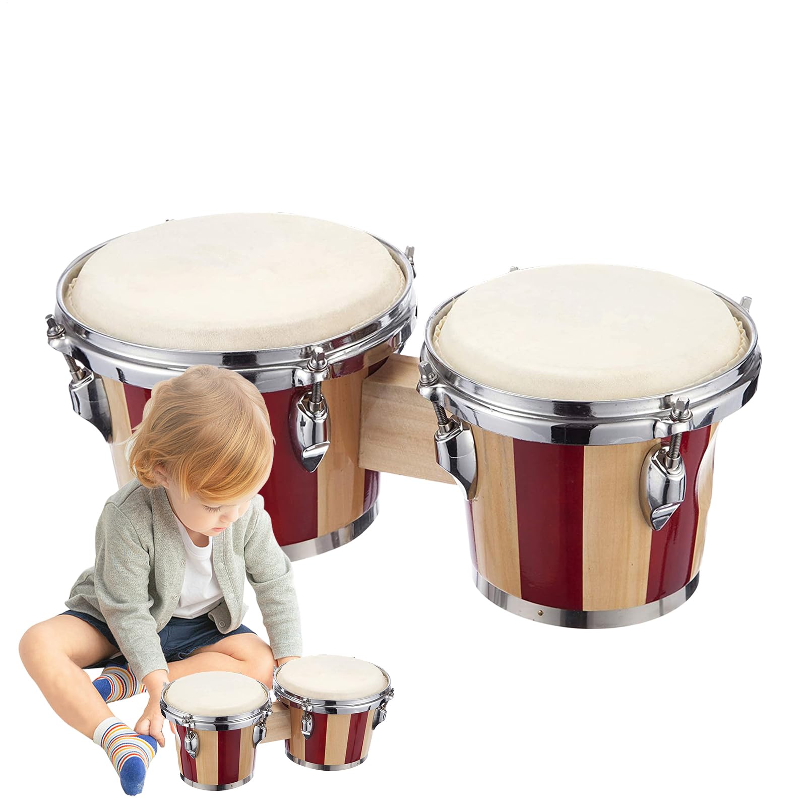 Bongó para niños Tambor Educativo de Percusión de Madera | Set Tambores Mano Para Adultos Para Niños, Adolescentes y Adultos