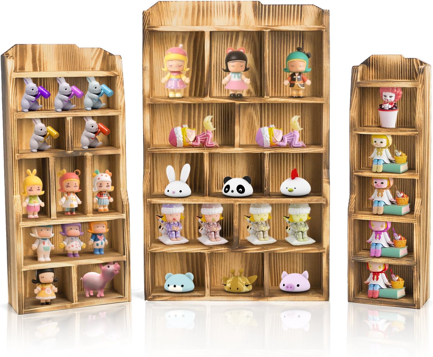 3 Pack Wood Shadow Box with 27 Compartment, 16" x 10" x 2.5" Rustic Cubby Display Shelf, Wall-Mounted Freestanding Floating Shelves, Decorative Collection Display for Figures, Curio