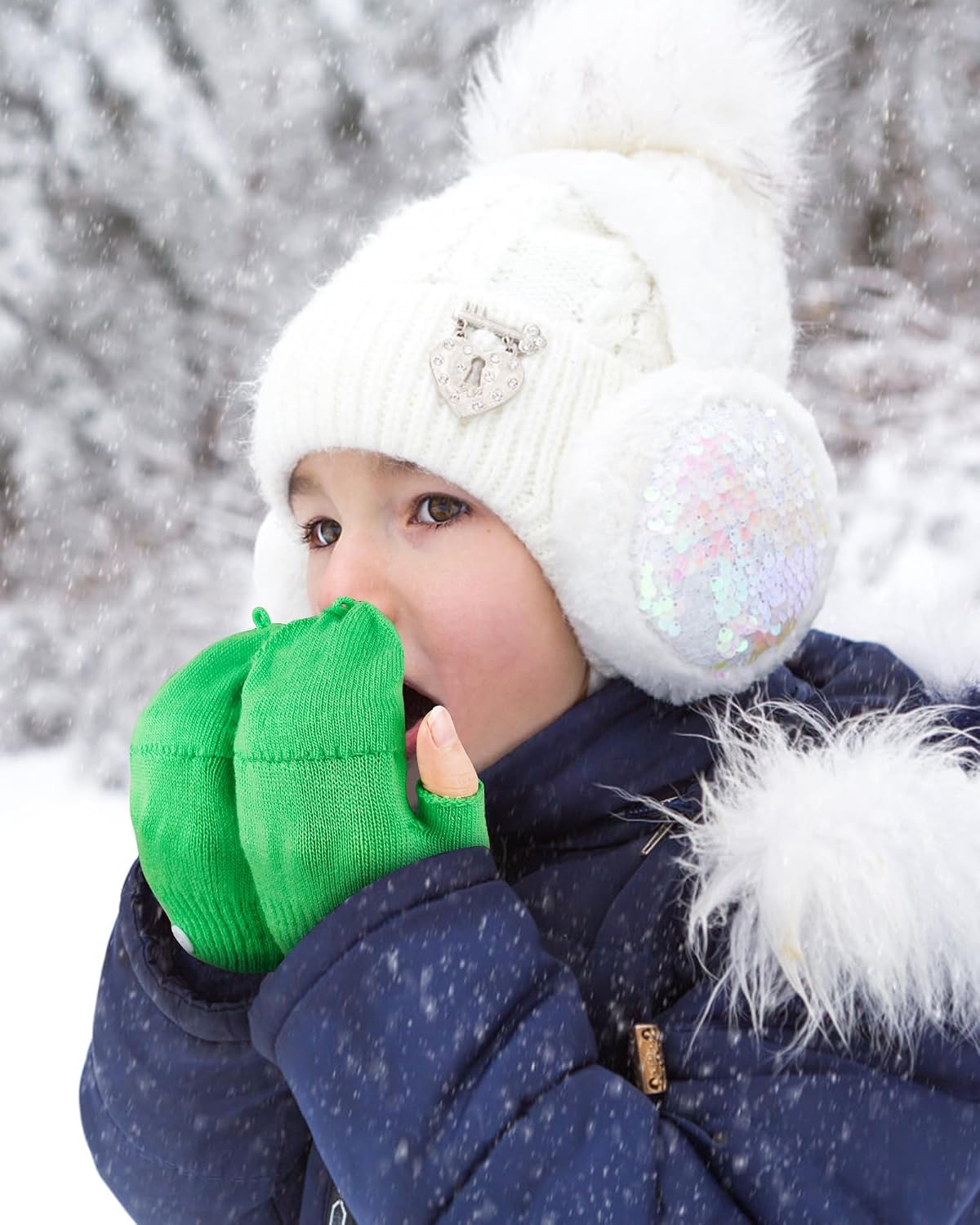 ONESING 3 Pairs Kids Fingerless Gloves with Mitten Cover Convertible Knit Gloves Kids Fingerless Mittens for Boys Girls