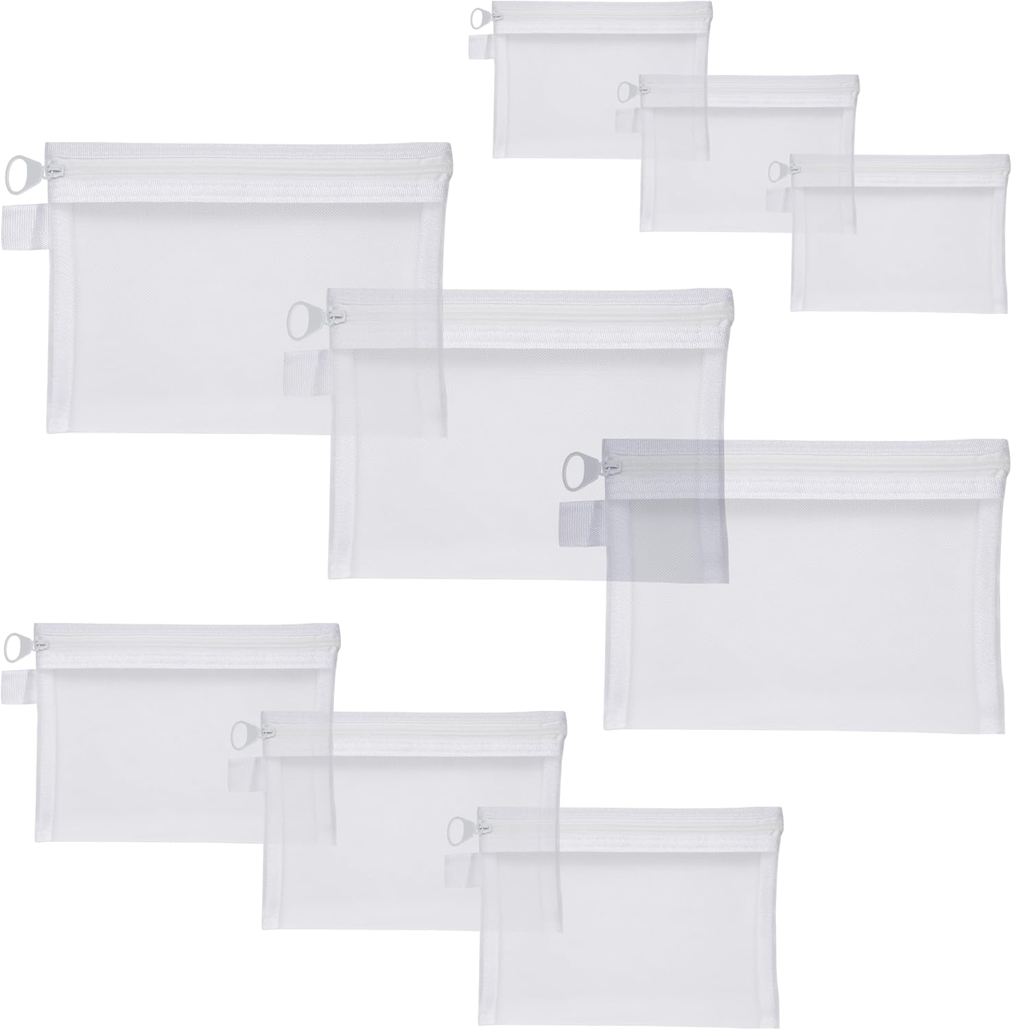 Quotidian Mesh Zippered Pencil Pouch White Travel Bags, 9 Count