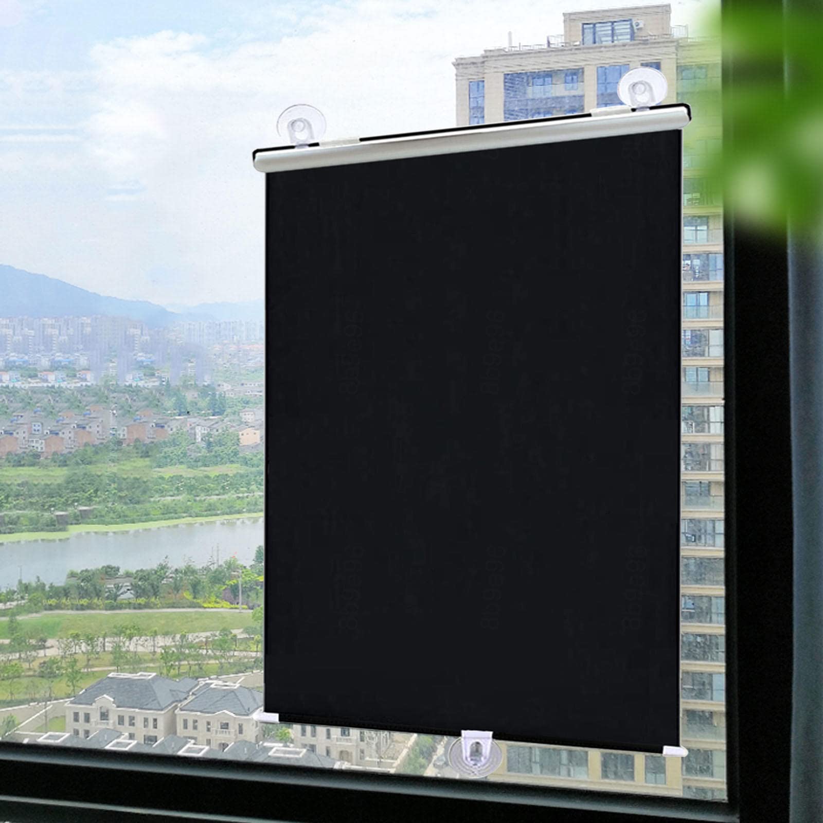 Tende a rullo a ventosa per interni, tende oscuranti senza forare,tende a rullo retrattili,tende temporanee per privacy da 30/40/58/65cm,per balcone,camera da letto,bagno,Black-30x125cm/12x49in