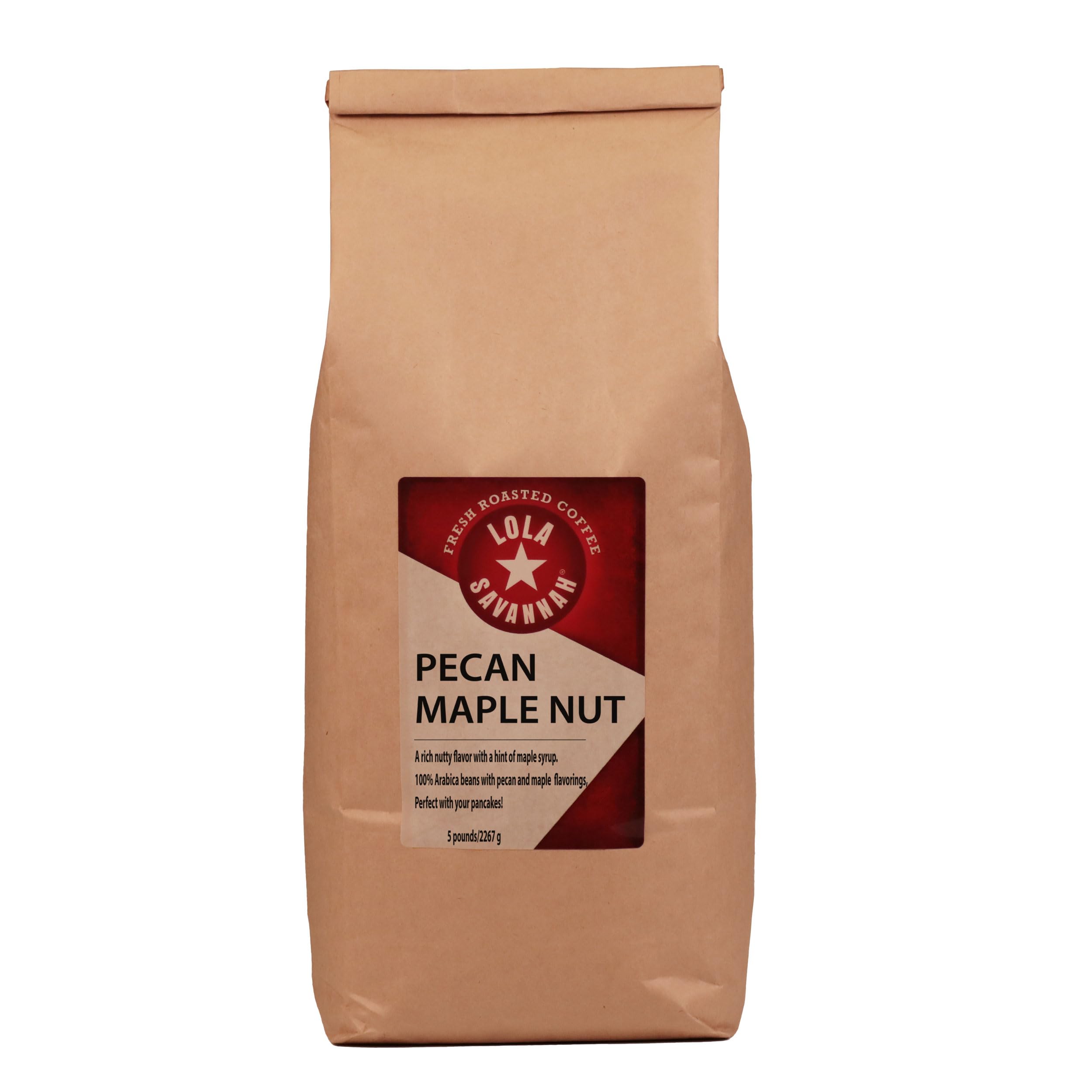 Lola Savannah Pecan Maple Nut Flavored Whole Bean Caffeinated Coffee, 5lb