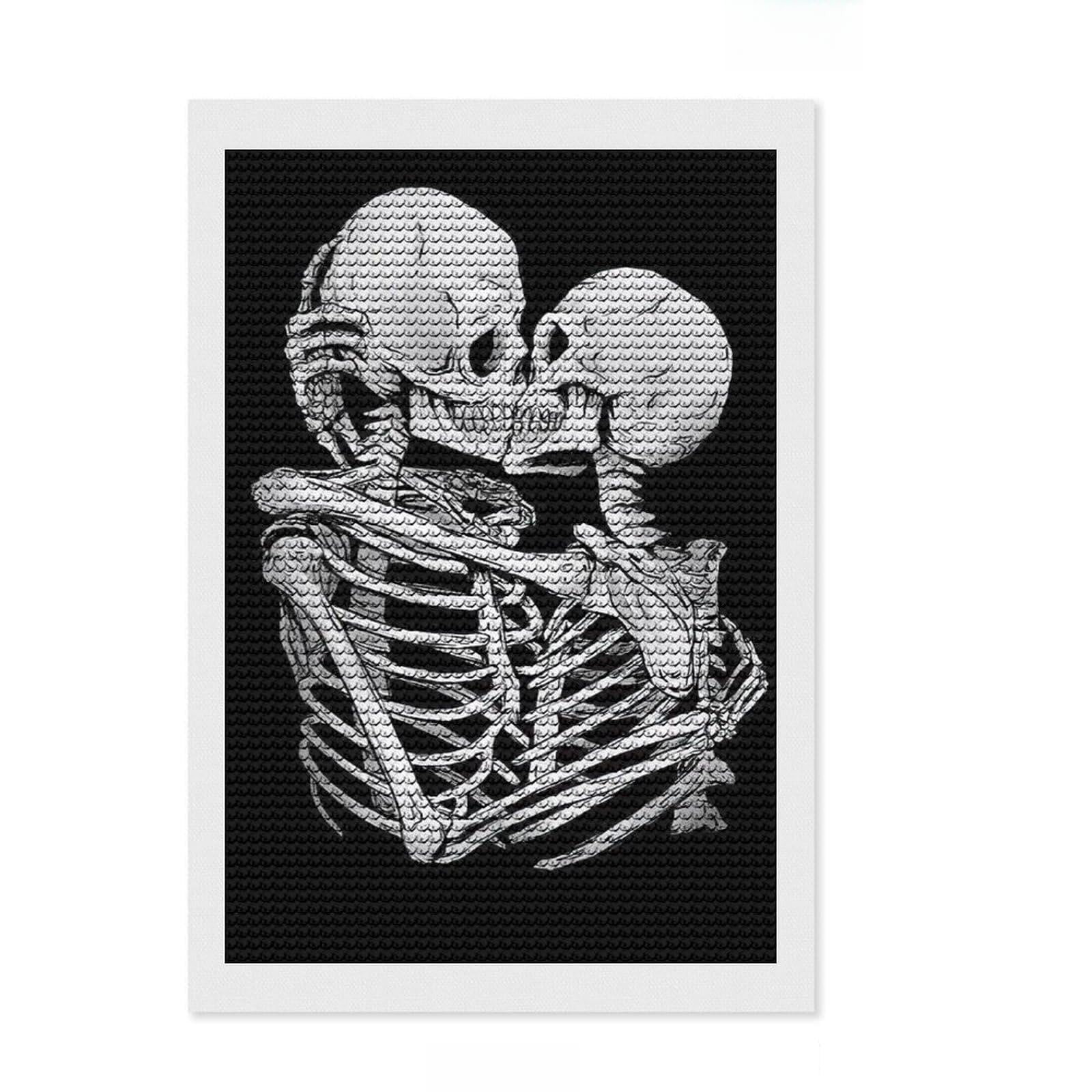 Junmoney Kiss Skull Love Round Drill Diamond Painting 8"x12", Vintage Style Decor, Farmhouse Decor, for Women, Decorative Artwork