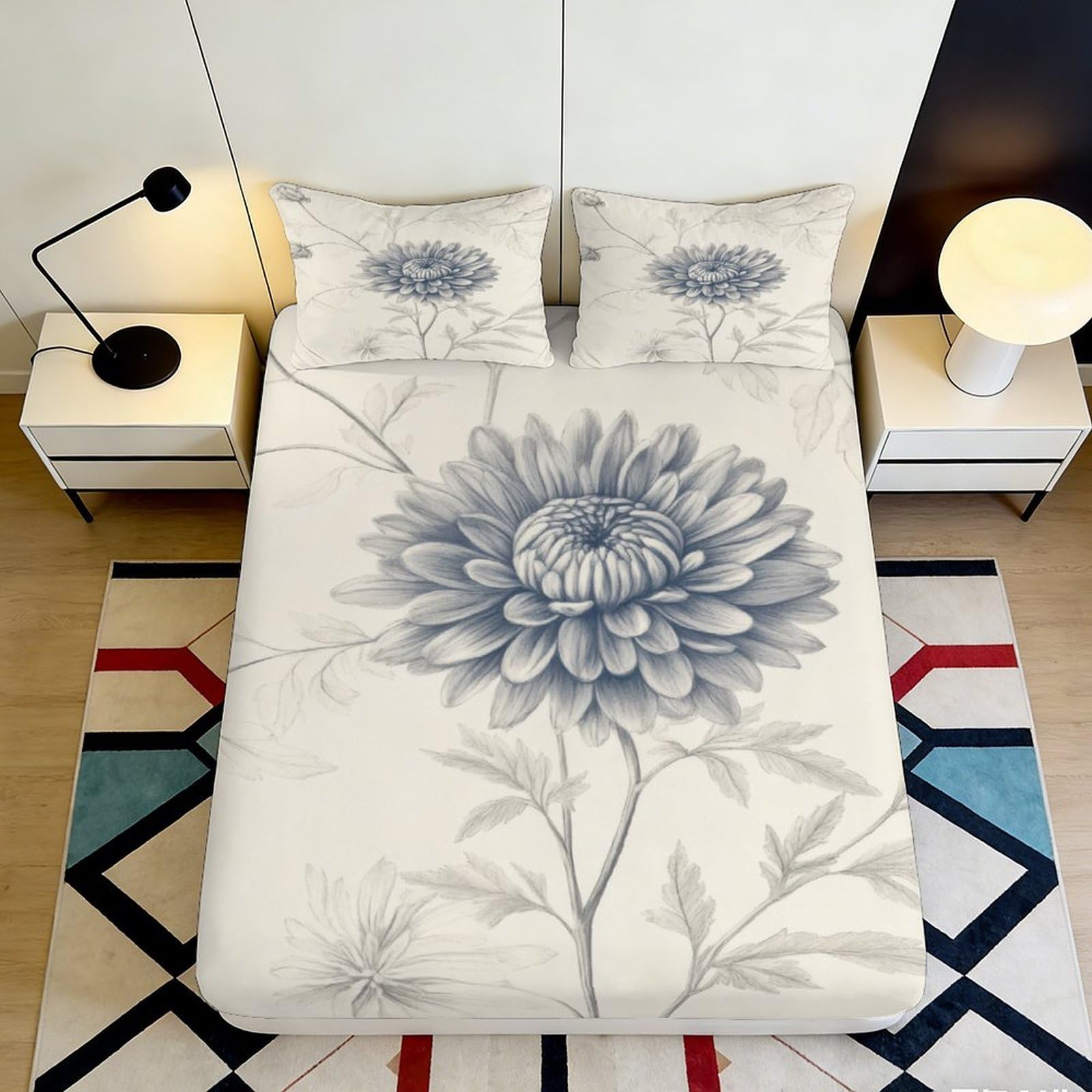 3D Printed Peony Fitted Sheet Microfiber Deep Pocket Non-Slip Bedroom Peony Mattress Fitted Cover for Adults 180x200x25cm