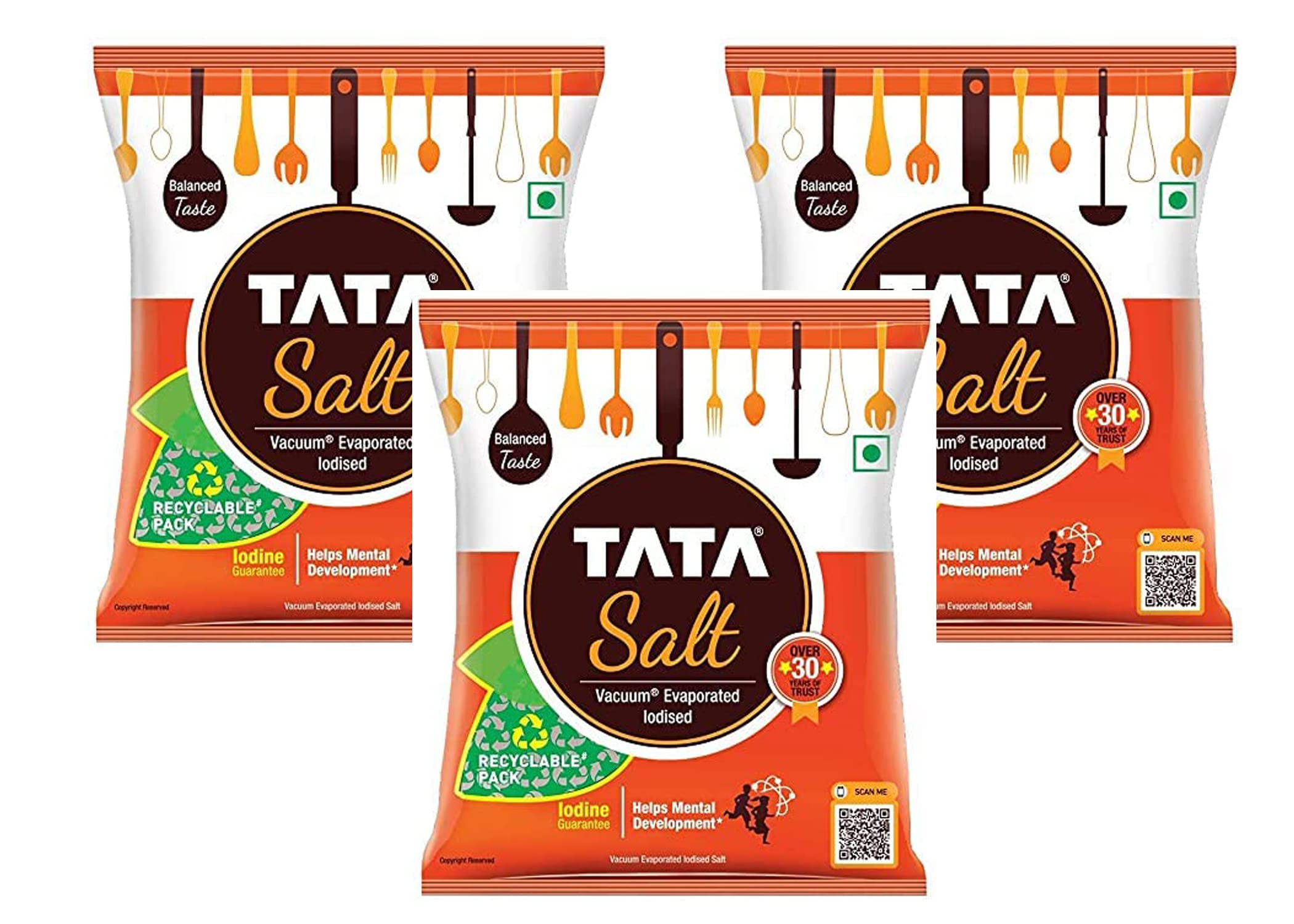 Tata Salt 1kg (Pack of 3) – Vacuum Evaporated Iodised Salt – Iodine Guaranteed - Combination That Aids Proper Mental and Physical Development.