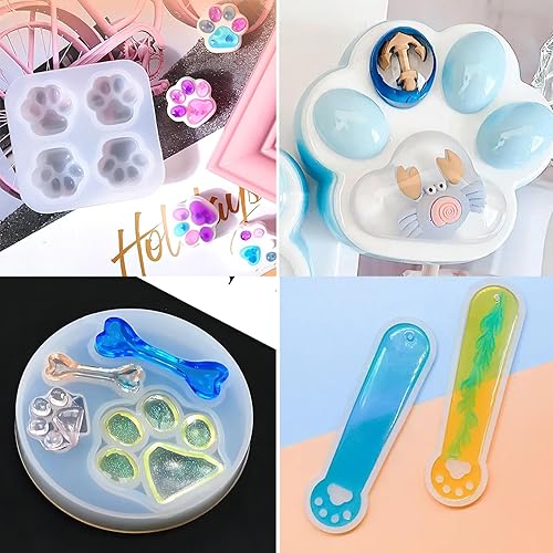 Miniatura 4 de Molde de resina de pata de gato, kit de silicona para llavero con estampado de patas, moldes de llavero de resina a granel, molde de silicona para