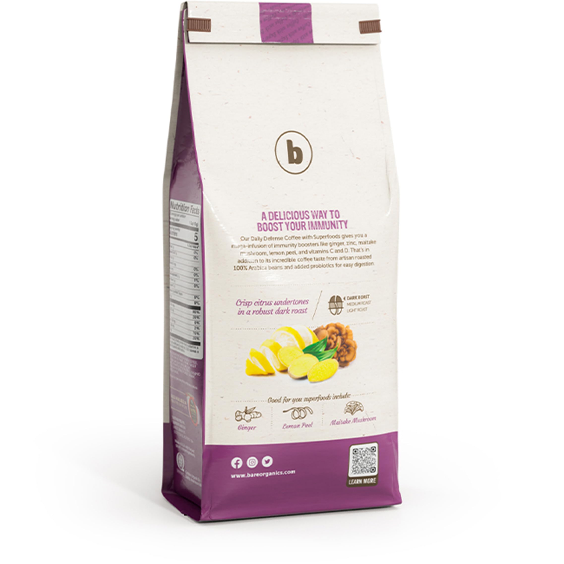 Daily Defense Organic Ground Bagged Coffee – Coffee with Maitake, Ginger Root, Lemon Peel & Superfoods – Healthy Mold Free Probiotic beverage, Vegan, Gluten Free - 10 oz