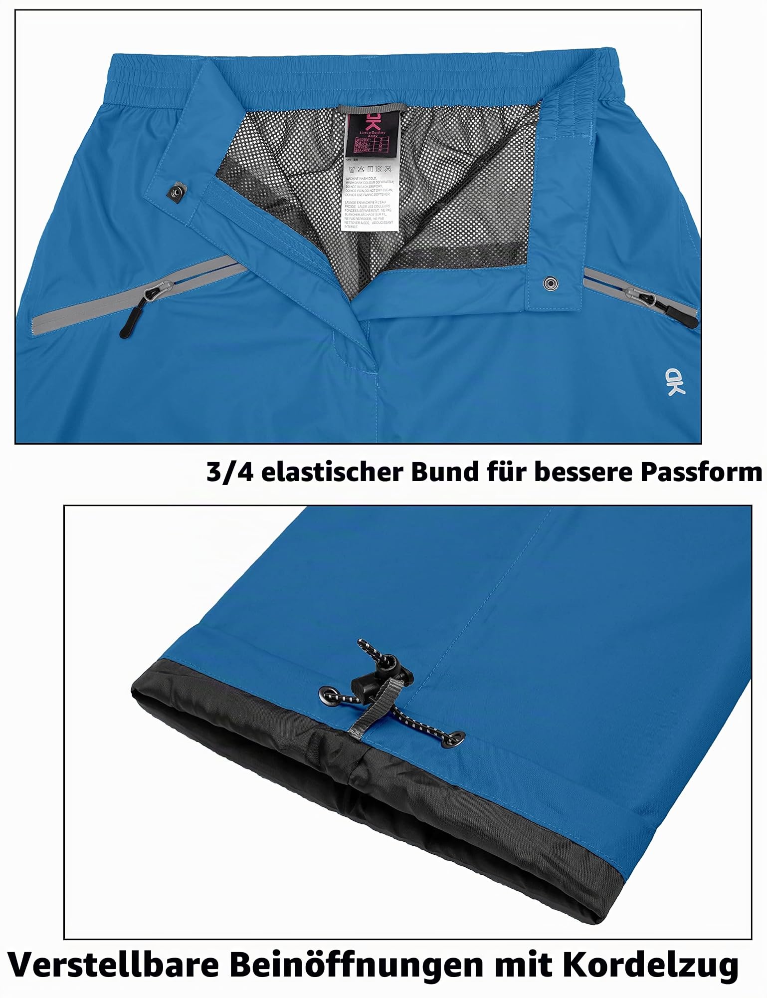 Little Donkey Andy wasserdichte Regenhose für Damen Winddicht Atmungsaktive Softshellhose zum Wandern