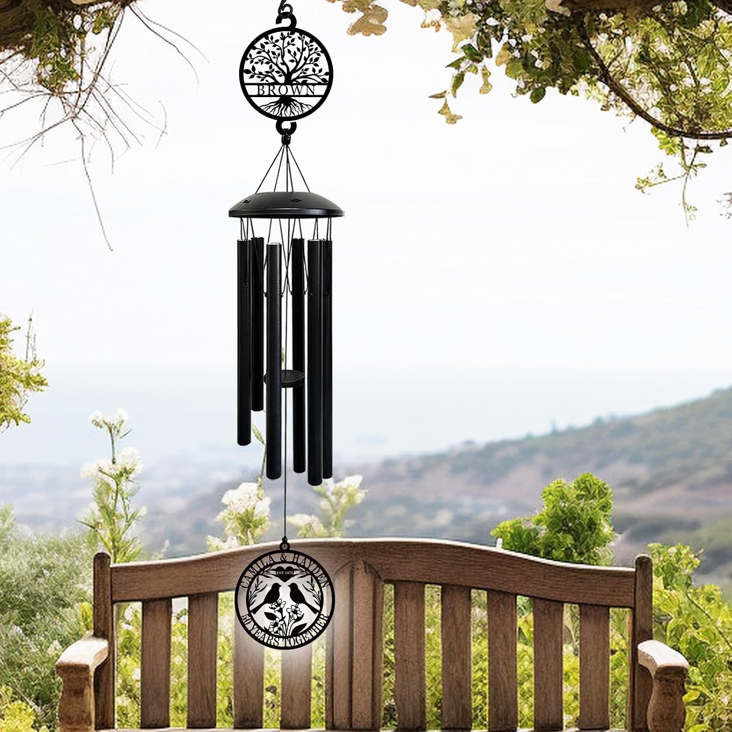Personalized Wind Chime Anniversary Wedding Gift for Couple, Custom Outdoor Chimes for Him Her, Garden Keepsake Gift for Parents Husband Wife