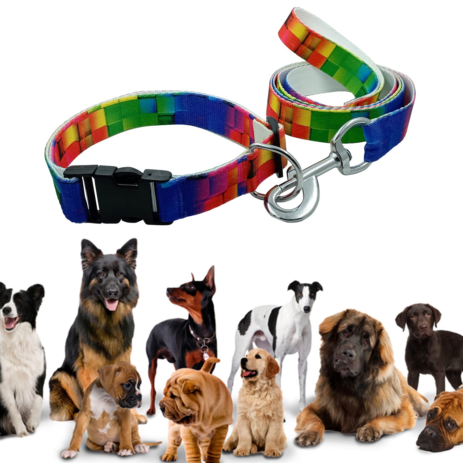 Jainsons Pet Products Dog Rainbow Leash and Collar Set, Nylon Pet Leash with Matching Adjustable Collar for Small Medium and Large Dogs, Leash and Collar for Dog Puppy Cat (1.25 INCH Leash Collar) (B09PTS28N4) Amazon Price History, Amazon Price Tracker