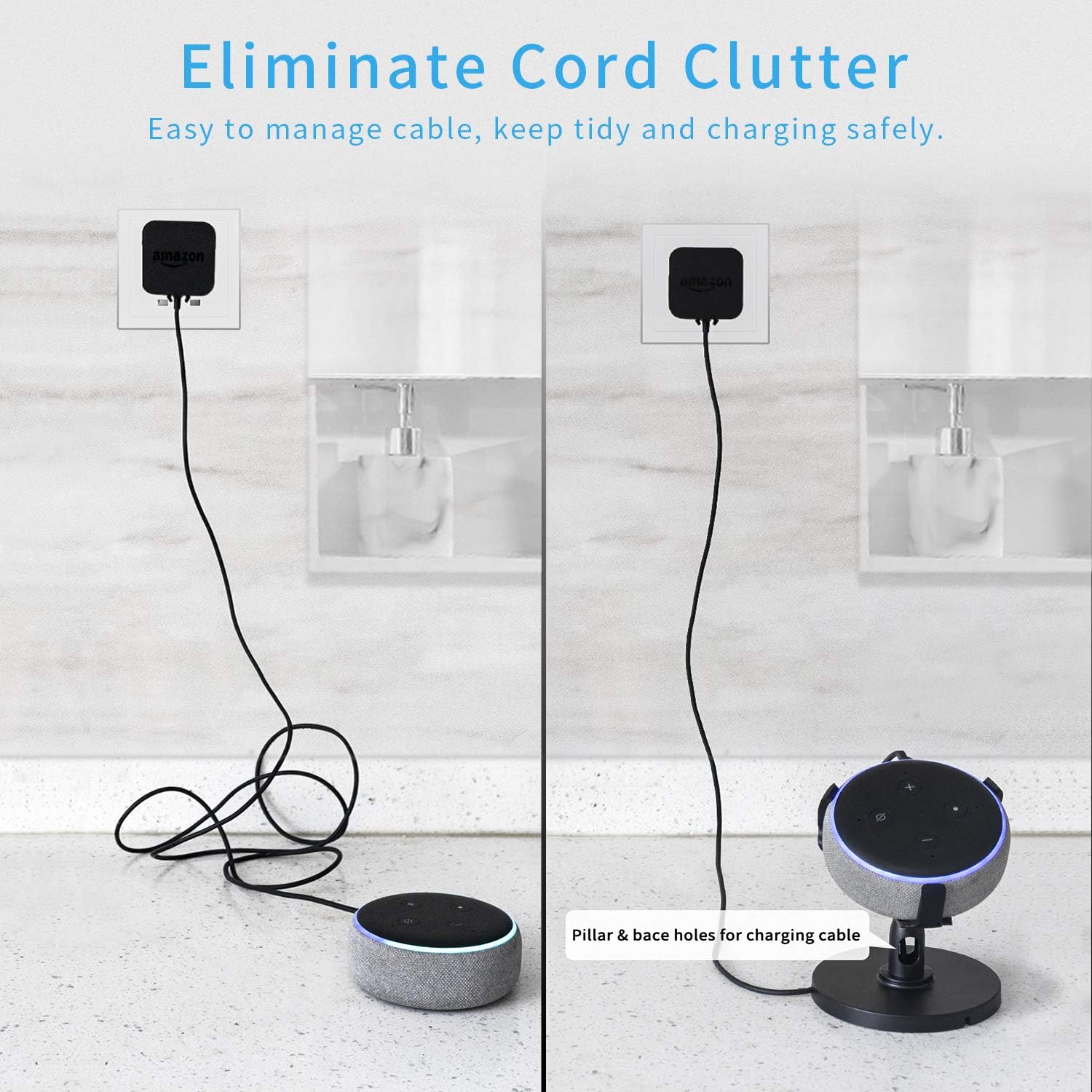 【Dot 3rd Generation Stand】 Table Holder for Echo Dot 3rd Generation, 360° Adjustable Stand Bracket Mount, Space-Saving Dot Accessories, No Muffled Sound Original Outlet Hanger for Smart Home Speaker